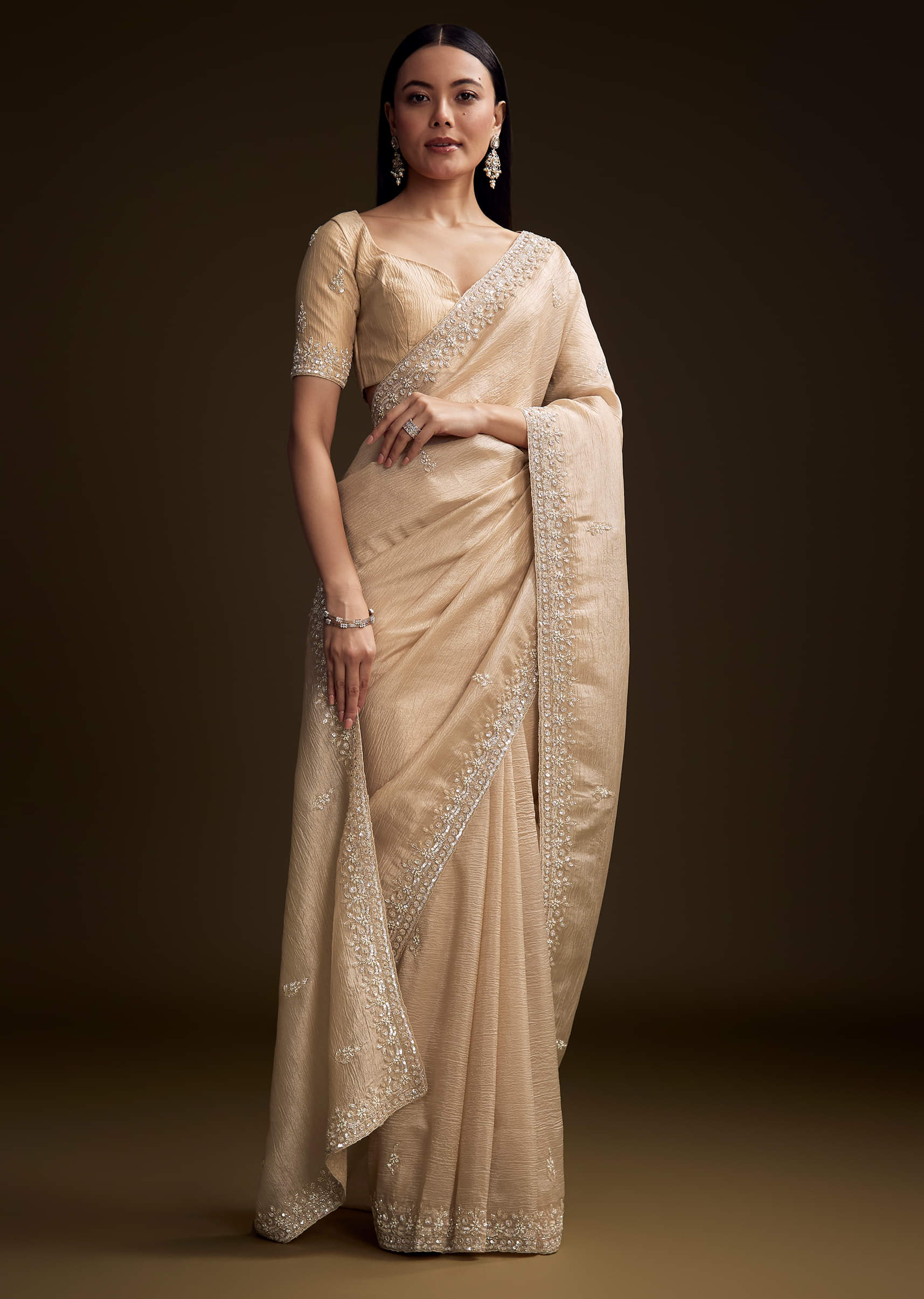 Silver Tissue Saree With Sequin And Stone Embroidery - Image 10