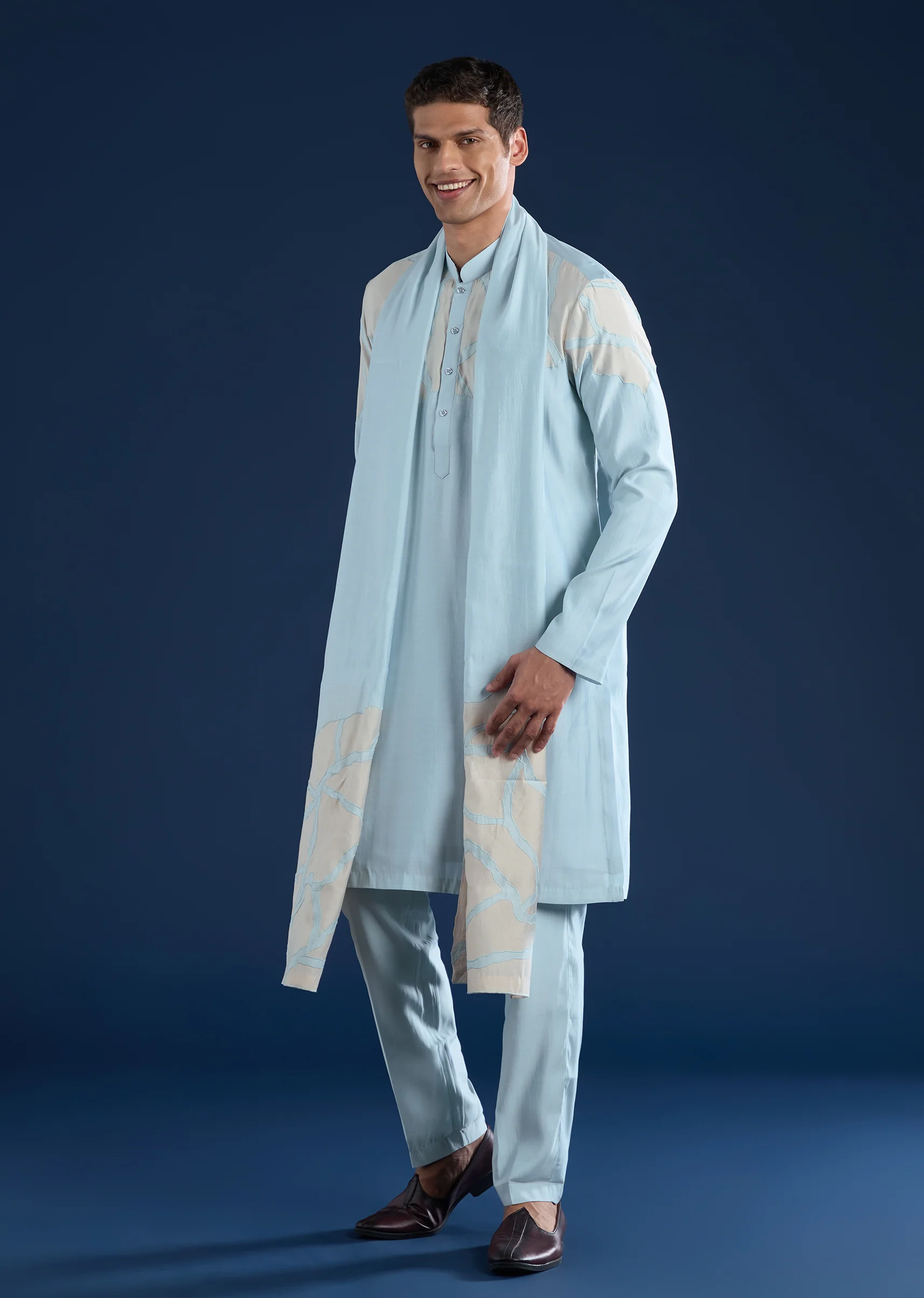 Sky Blue Applique Kurta Set with Dupatta