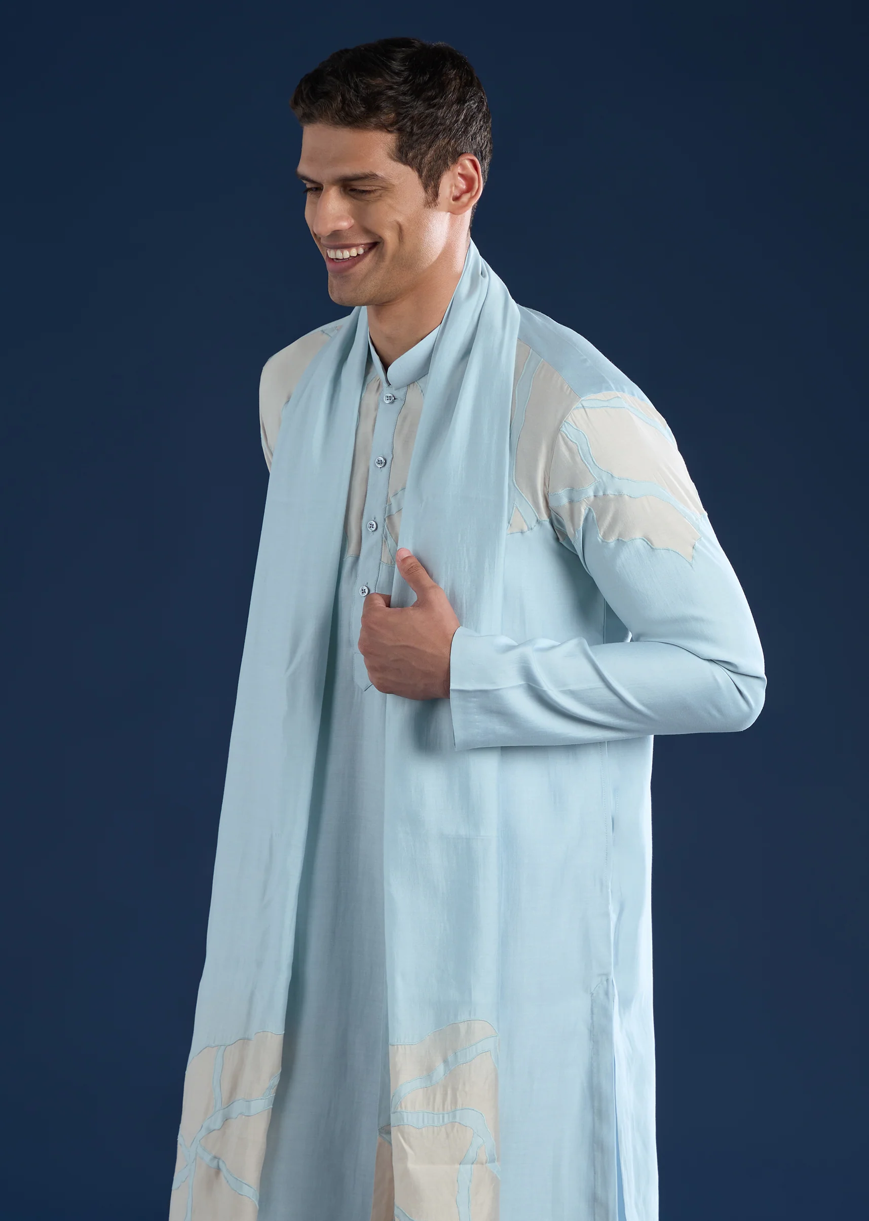 Sky Blue Applique Kurta Set with Dupatta - Image 2