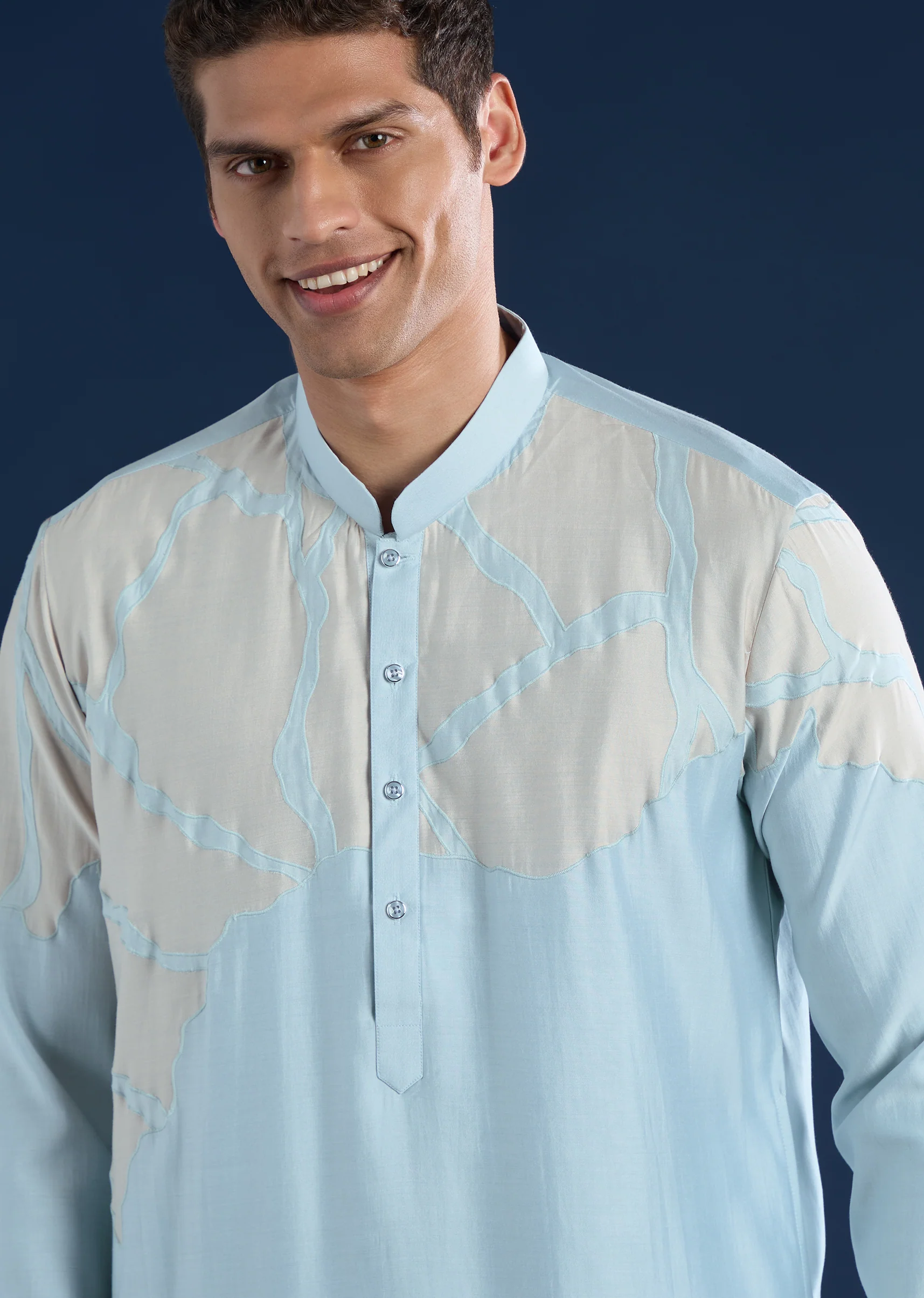 Sky Blue Applique Kurta Set with Dupatta - Image 4