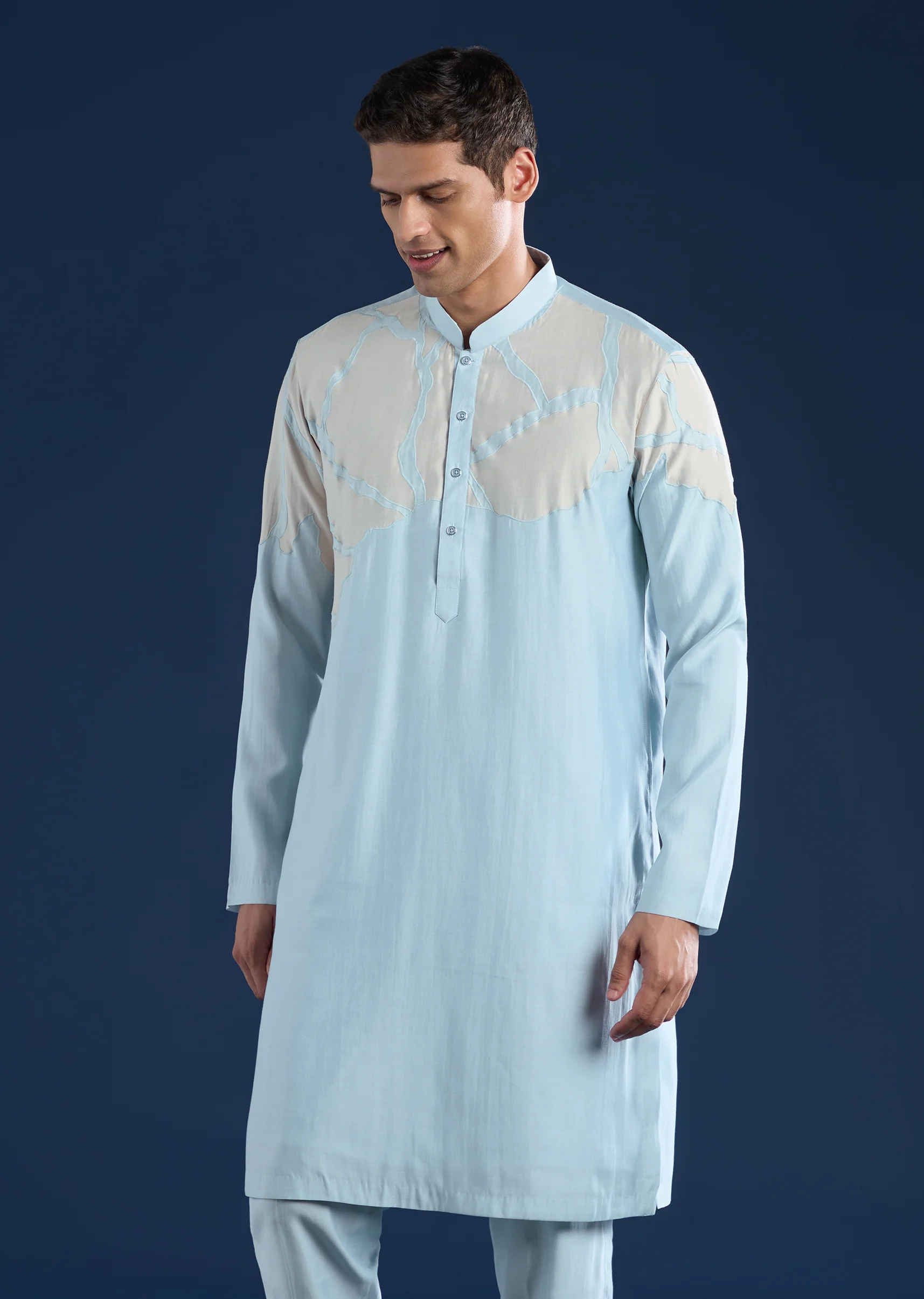 Sky Blue Applique Kurta Set with Dupatta - Image 6