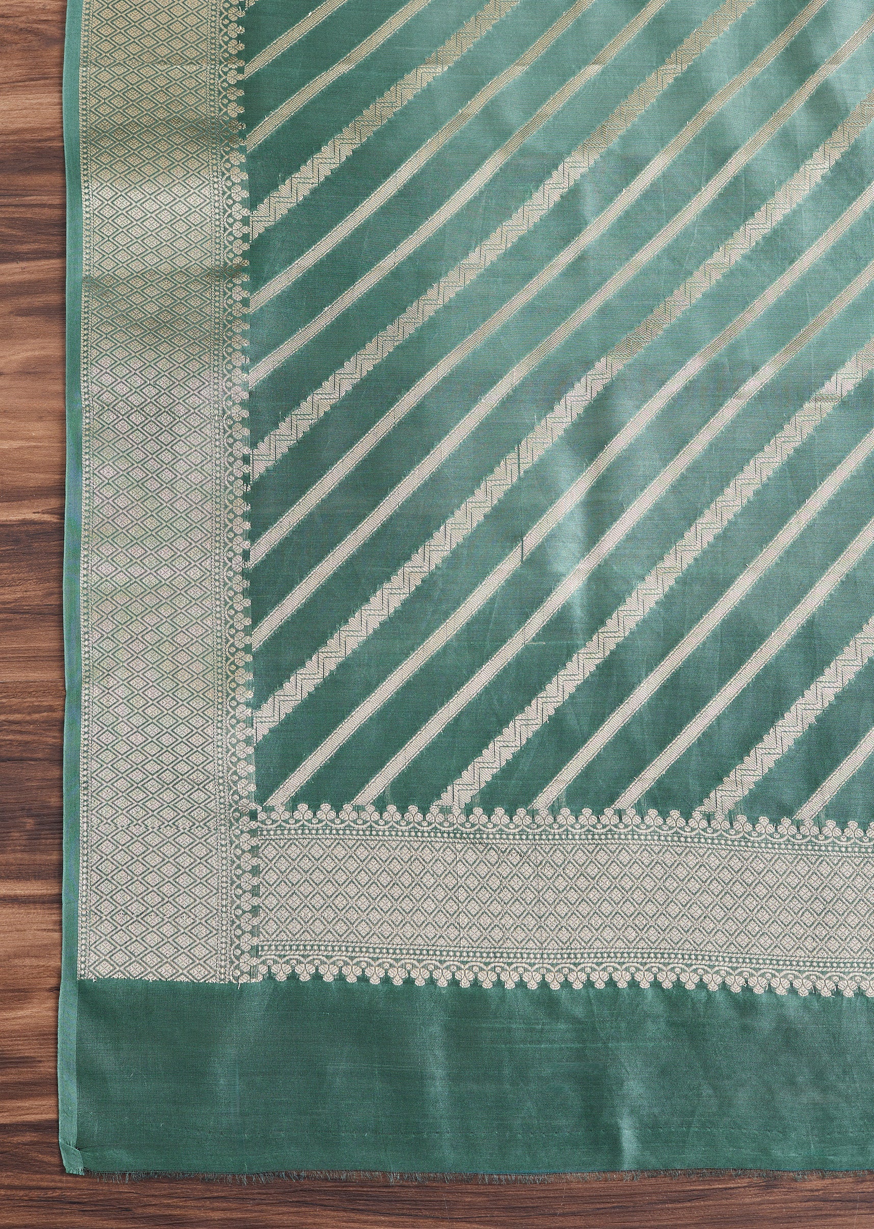 Sky Blue Chanderi Unstitched Suit With Dupatta - Image 4