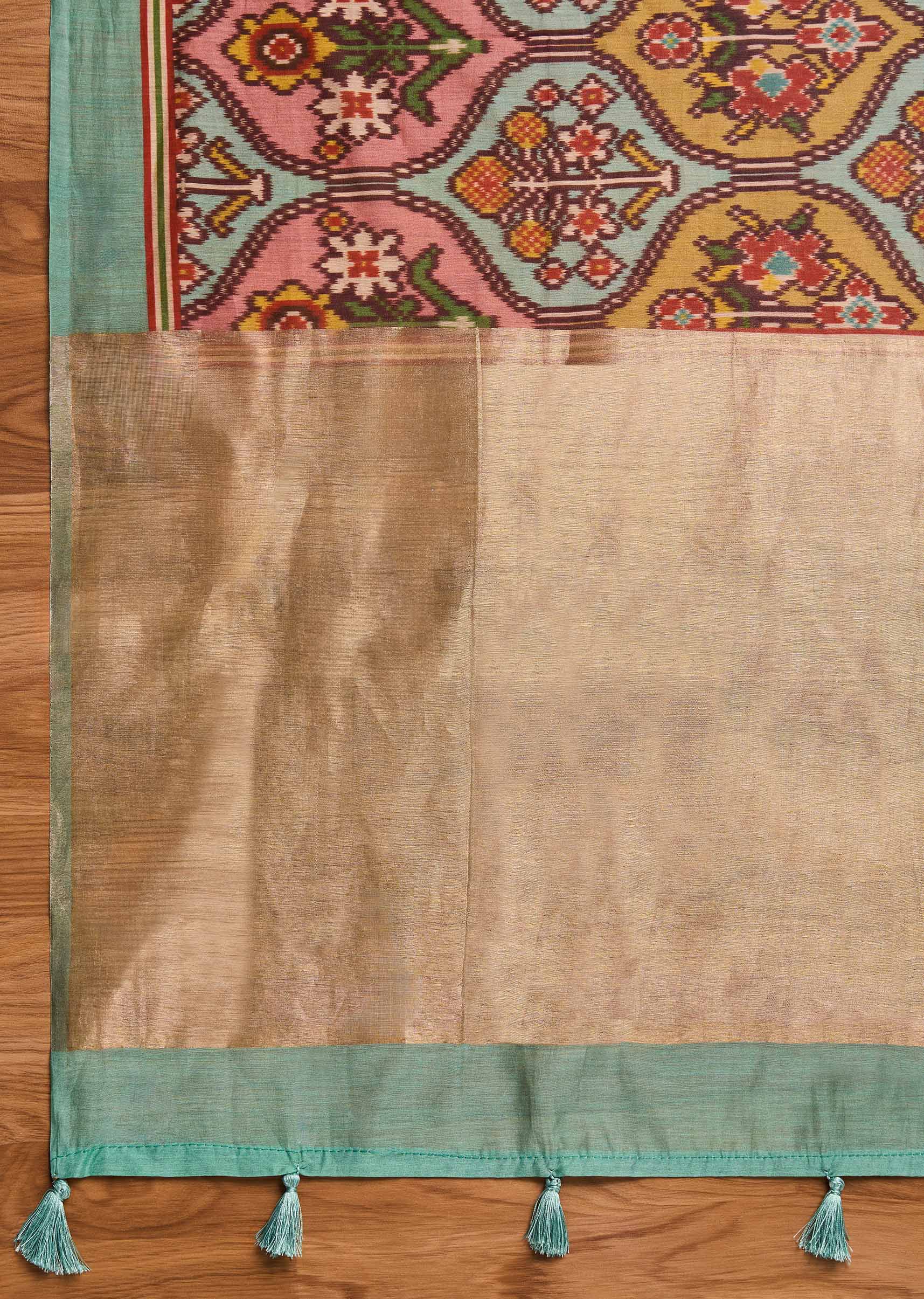Sky Blue Chanderi Unstitched Suits And Dupatta - Image 4