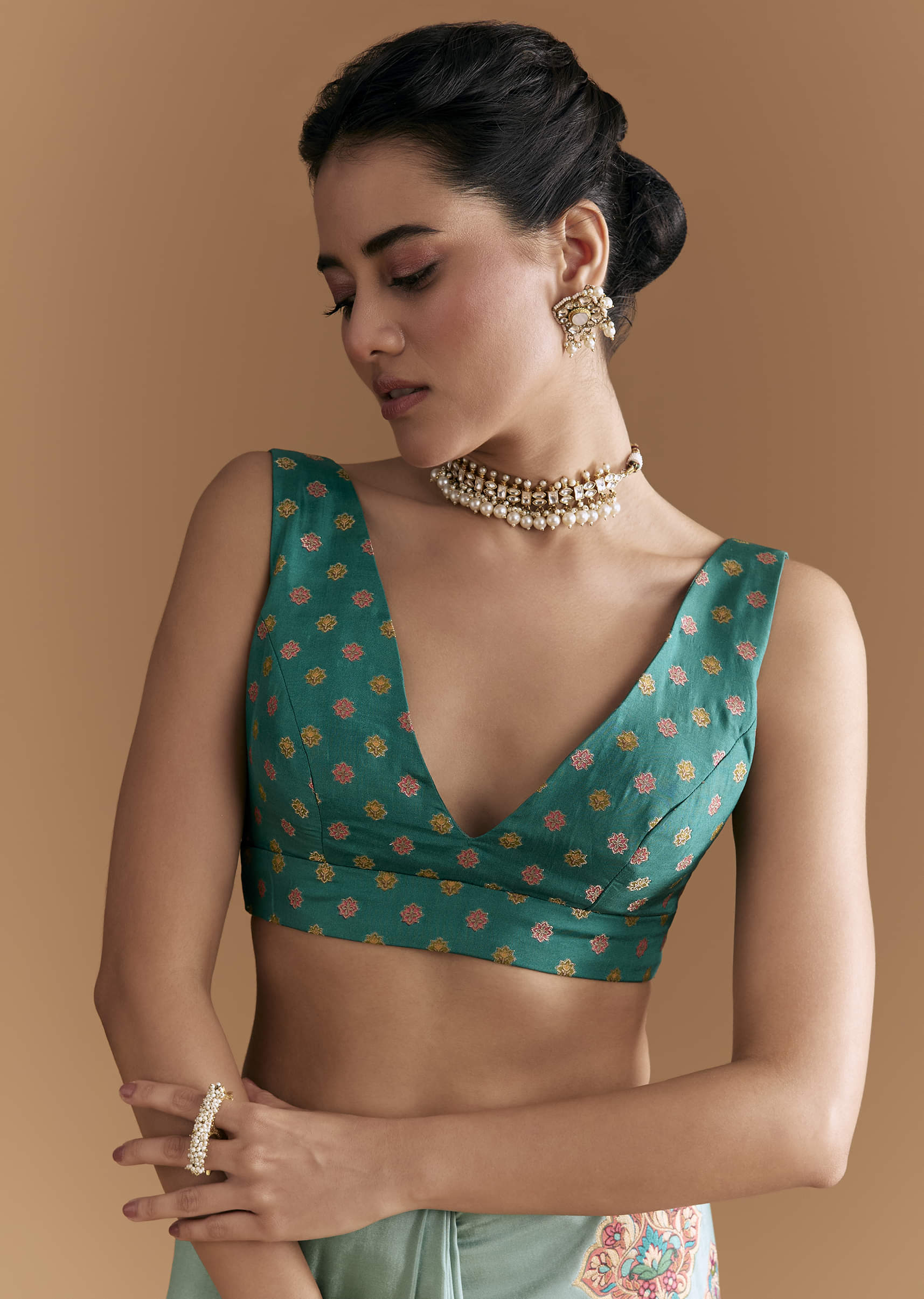Sky Blue Dola Silk Saree With Madhubani Weave And Embroidery - Image 7
