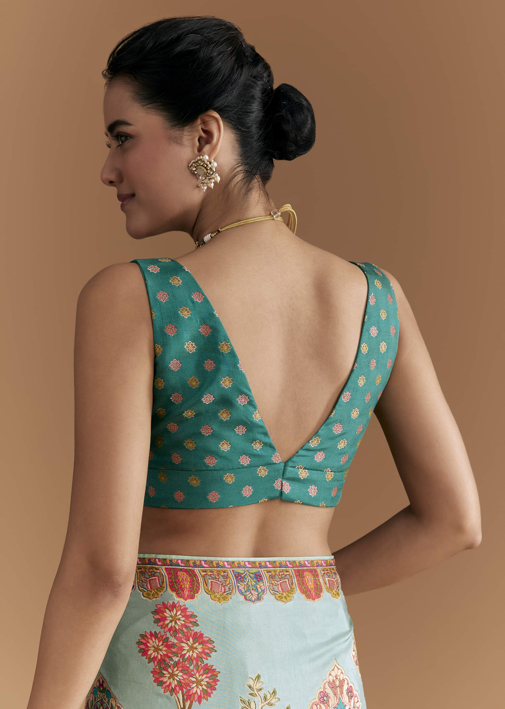 Sky Blue Dola Silk Saree With Madhubani Weave And Embroidery - Image 8
