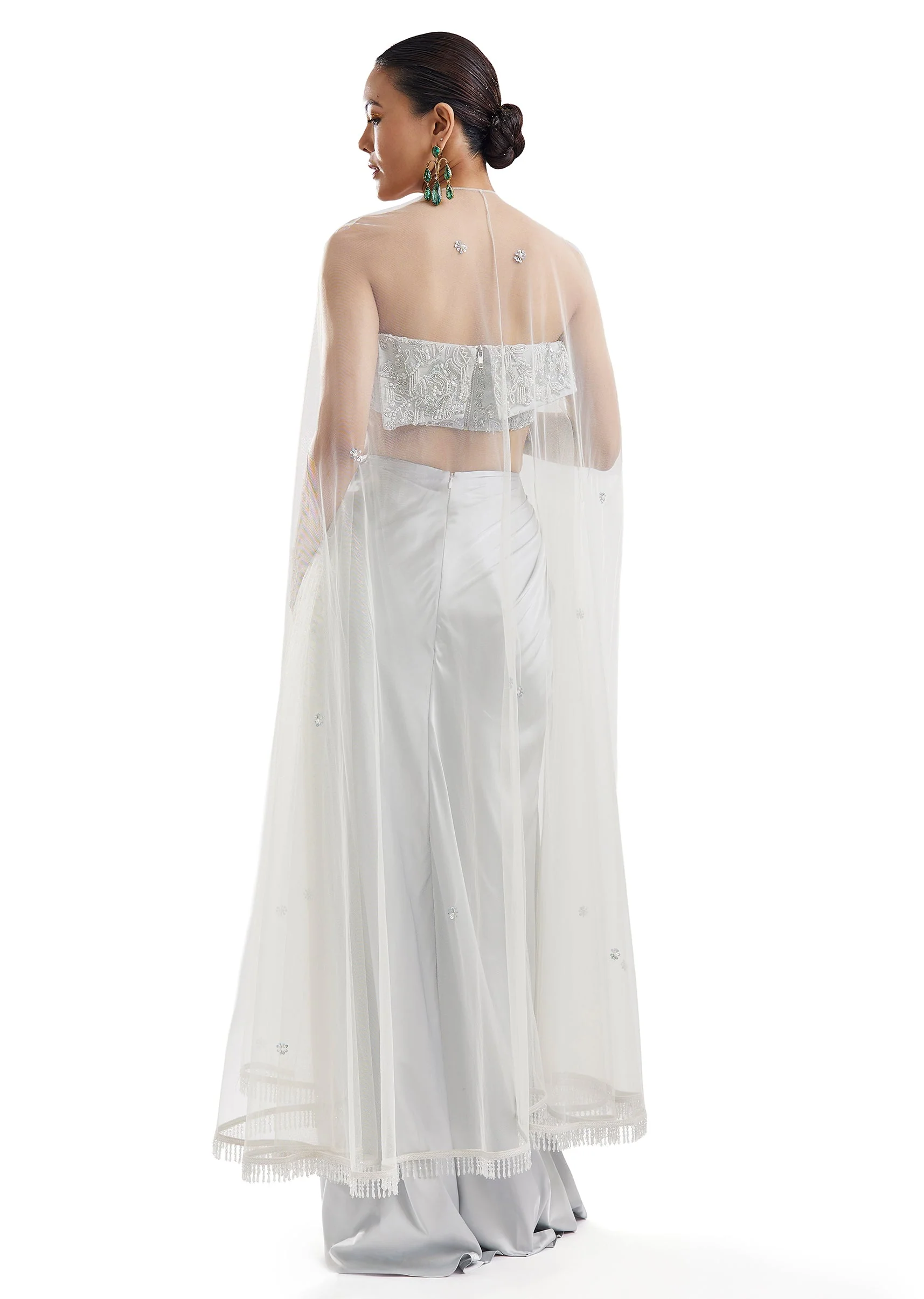 Sky Blue Embellished Cape Skirt Set - Image 2