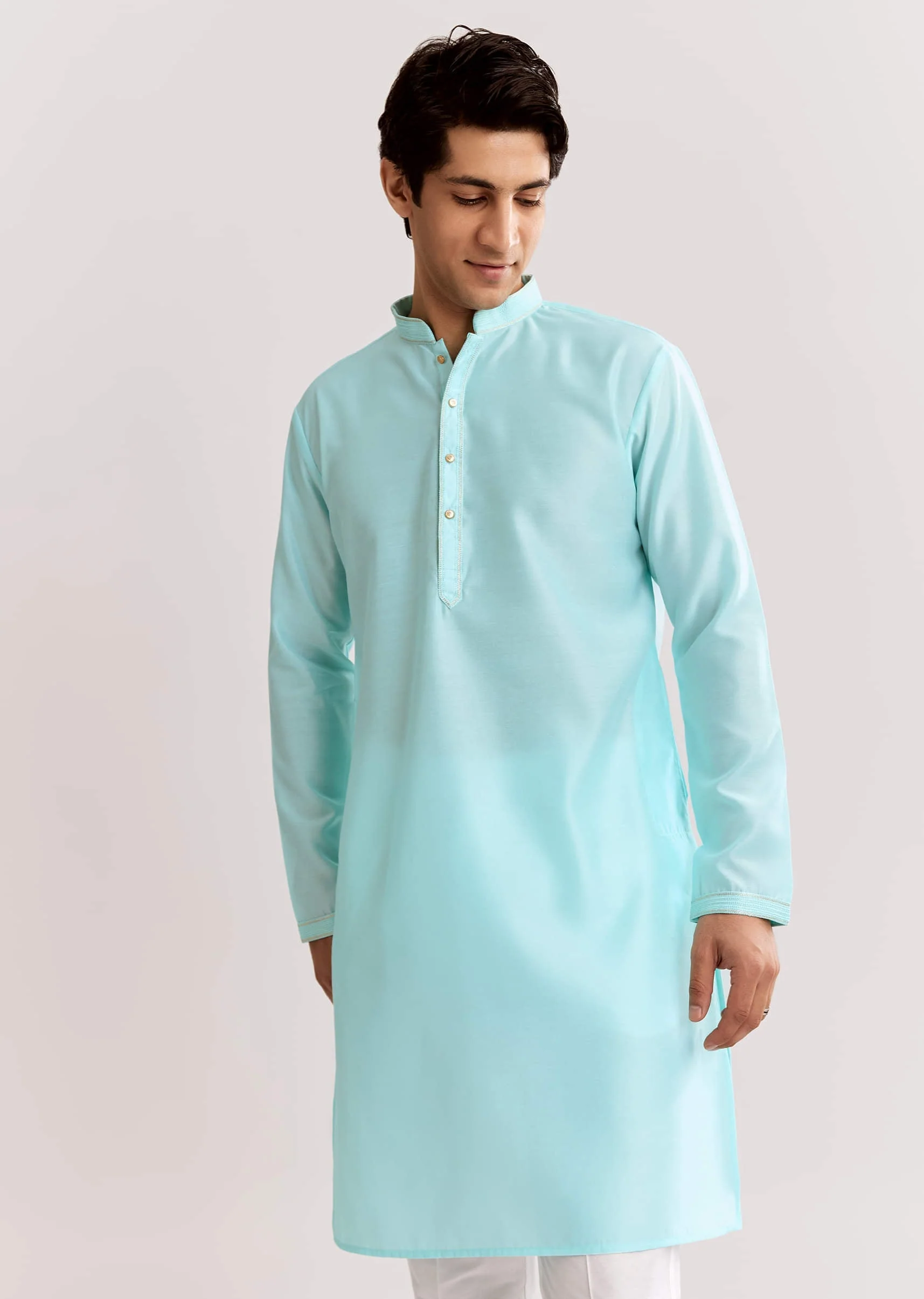 Sky Blue Jacquard Kurta Jacket Set With Animal Print - Image 6