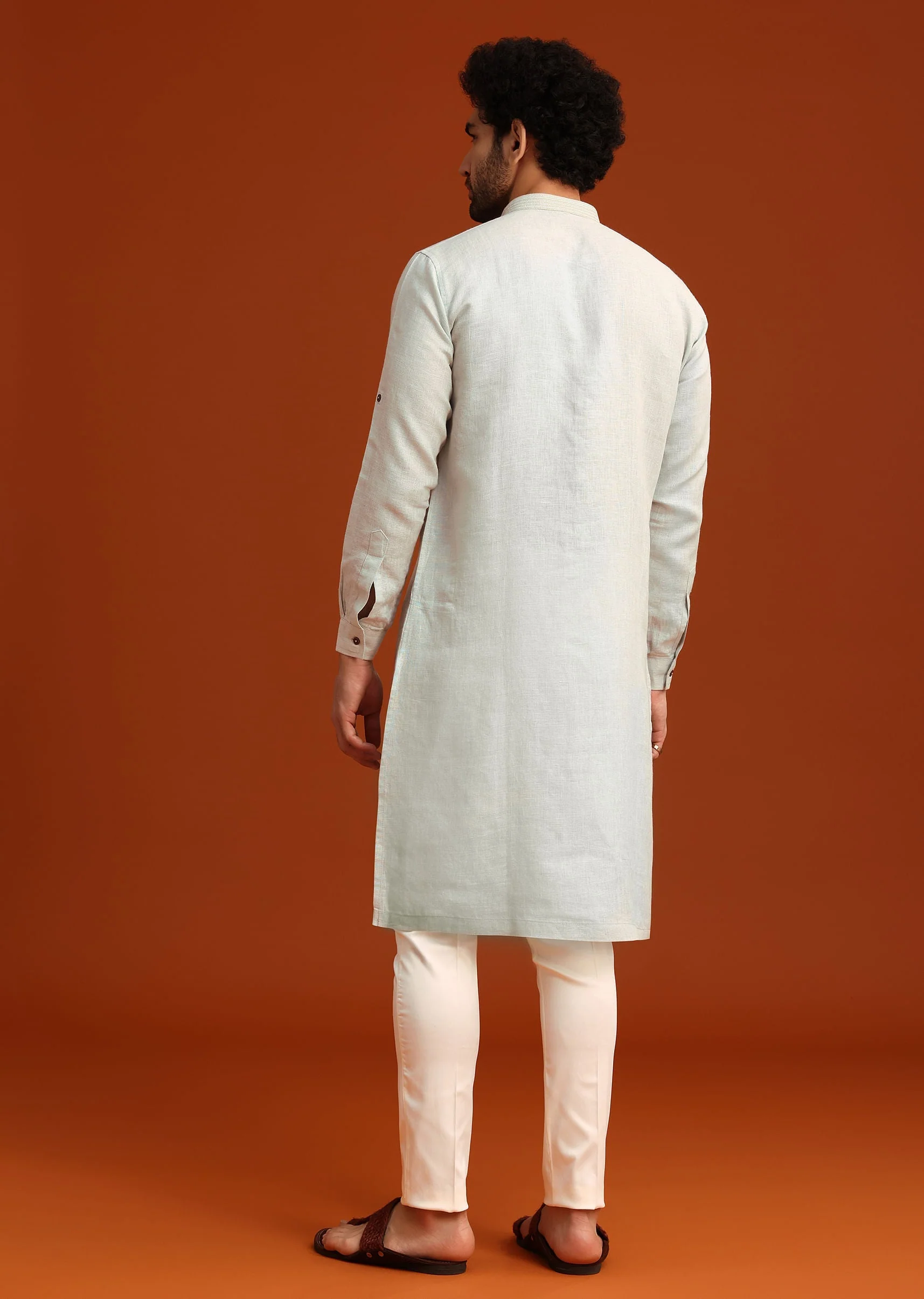 Sky Blue Kurta Set With Floral Thread Embroidery - Image 5