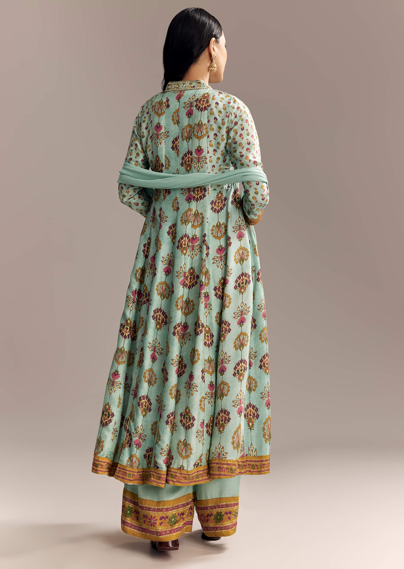 Sky Blue Silk Anarkali Suit With Boho Multi Print - Image 5