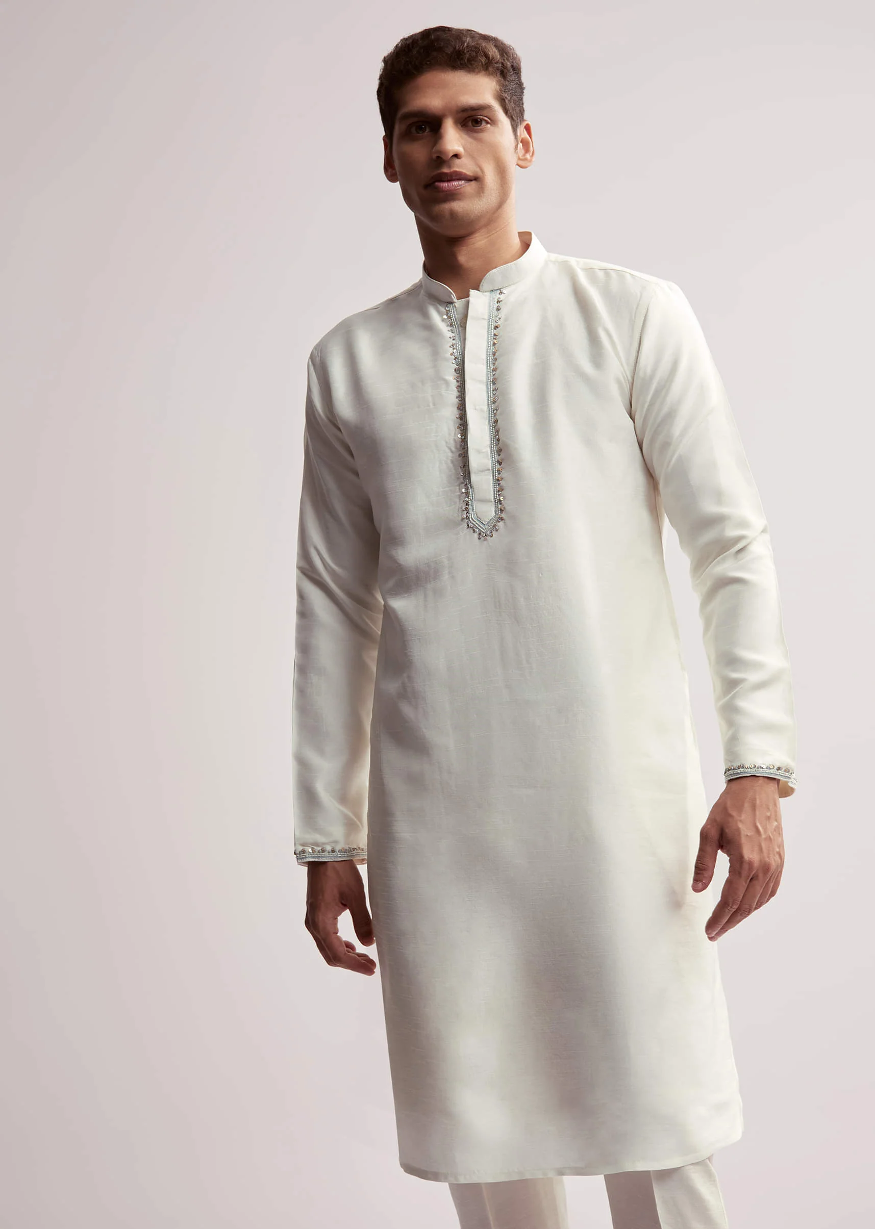 Sky Blue Silk Kurta Jacket Set For Men With Hand Embroidery - Image 6
