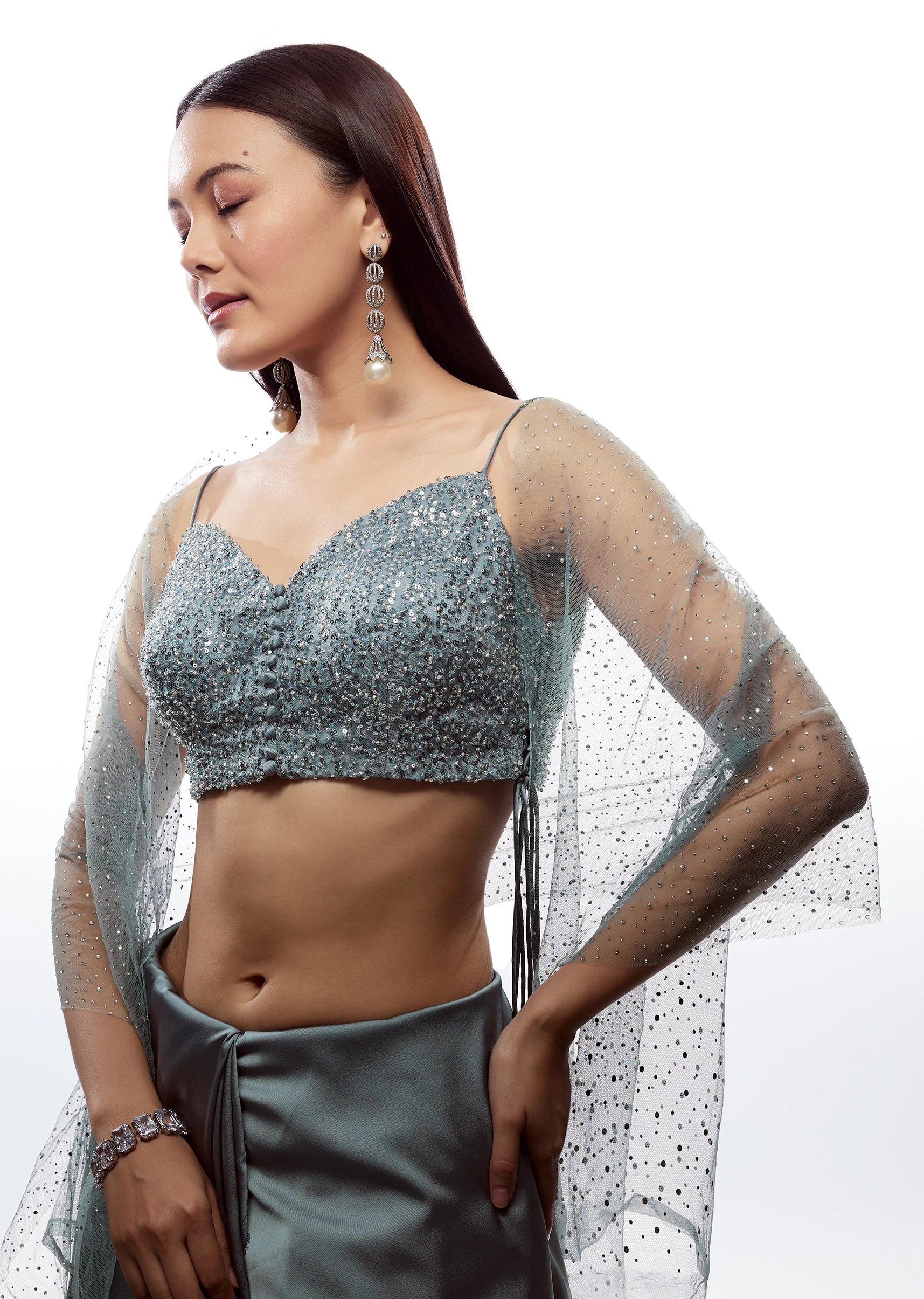 Sky Blue Sweetheart Blouse With Side Tie Ups