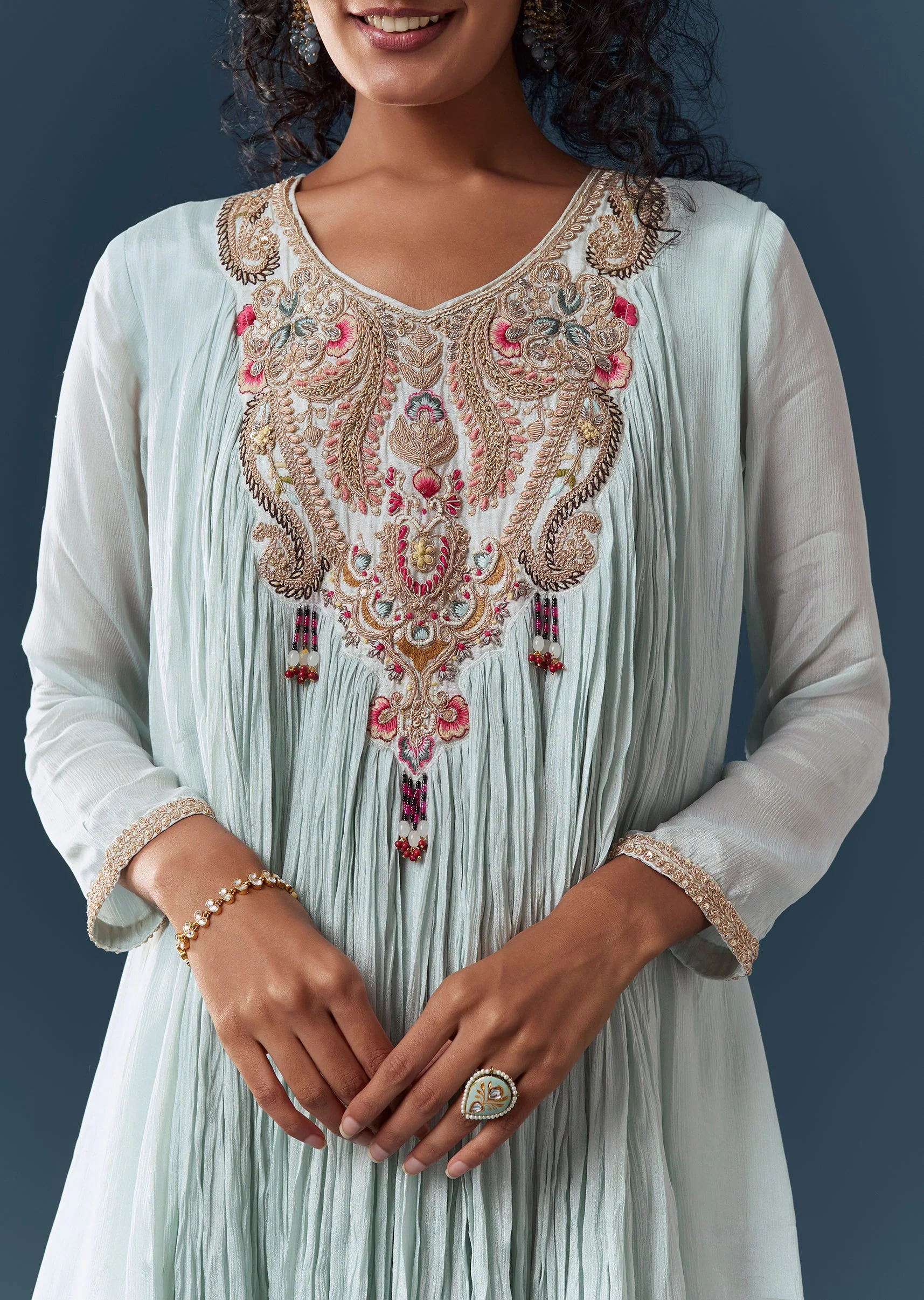 Sky Blue Zardosi Cape-Style Sharara Set - Image 2