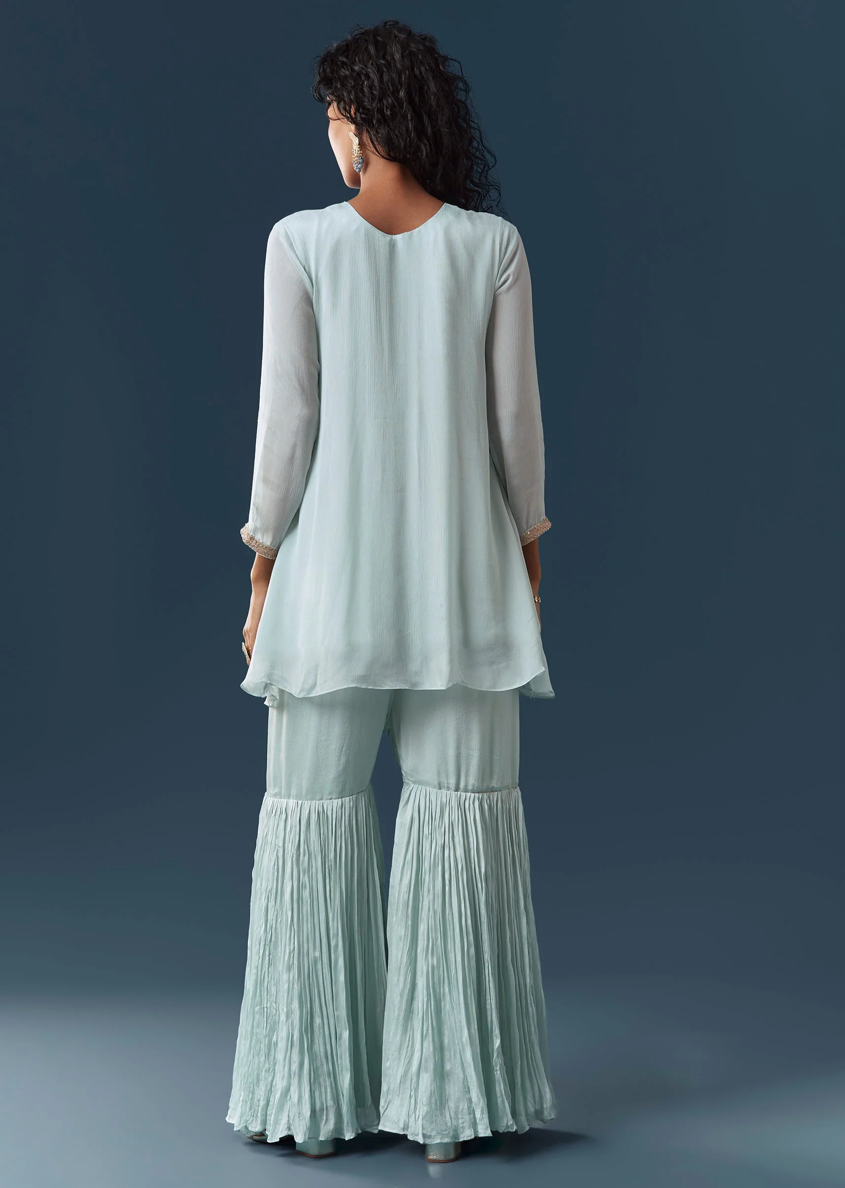 Sky Blue Zardosi Cape-Style Sharara Set - Image 5