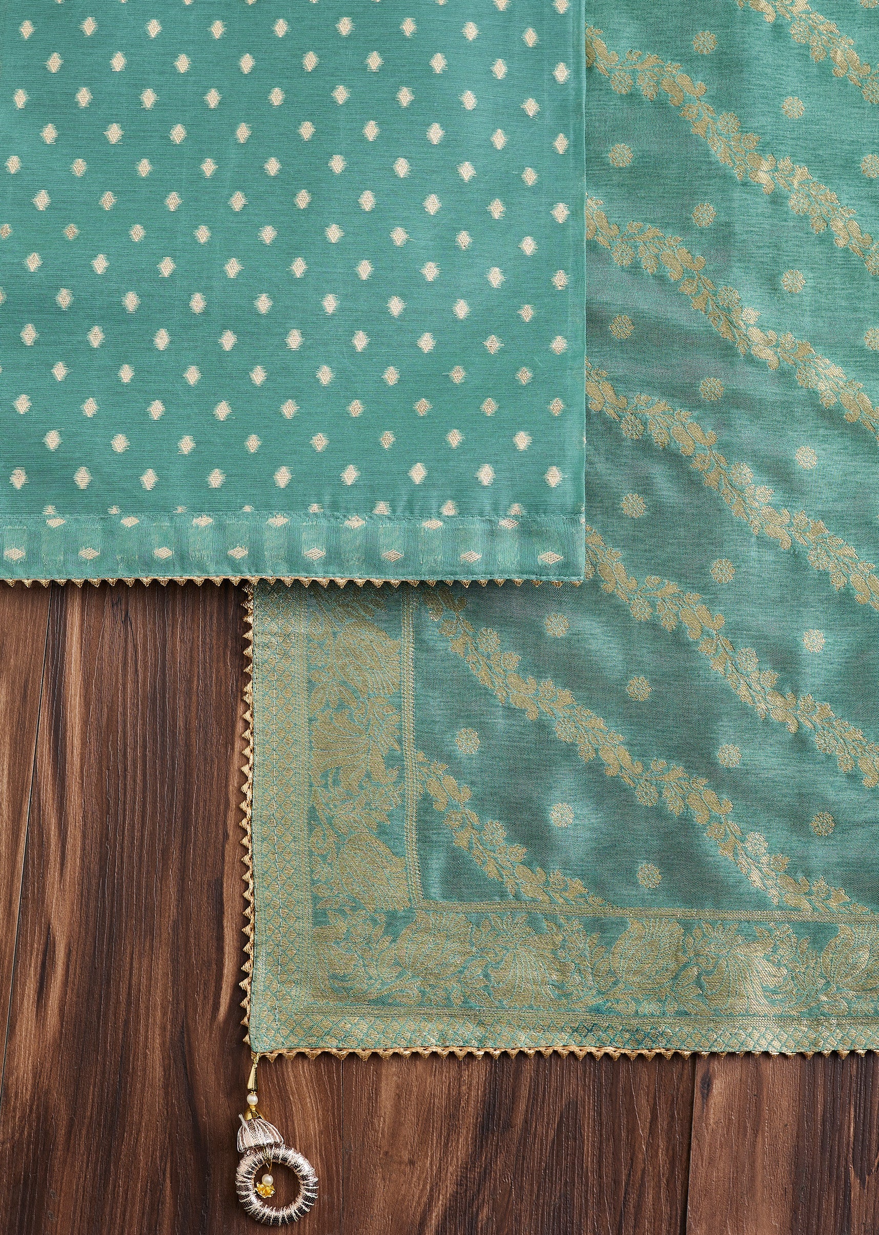 Soft Blue Embroidered Chanderi Unstitched Suit - Image 2