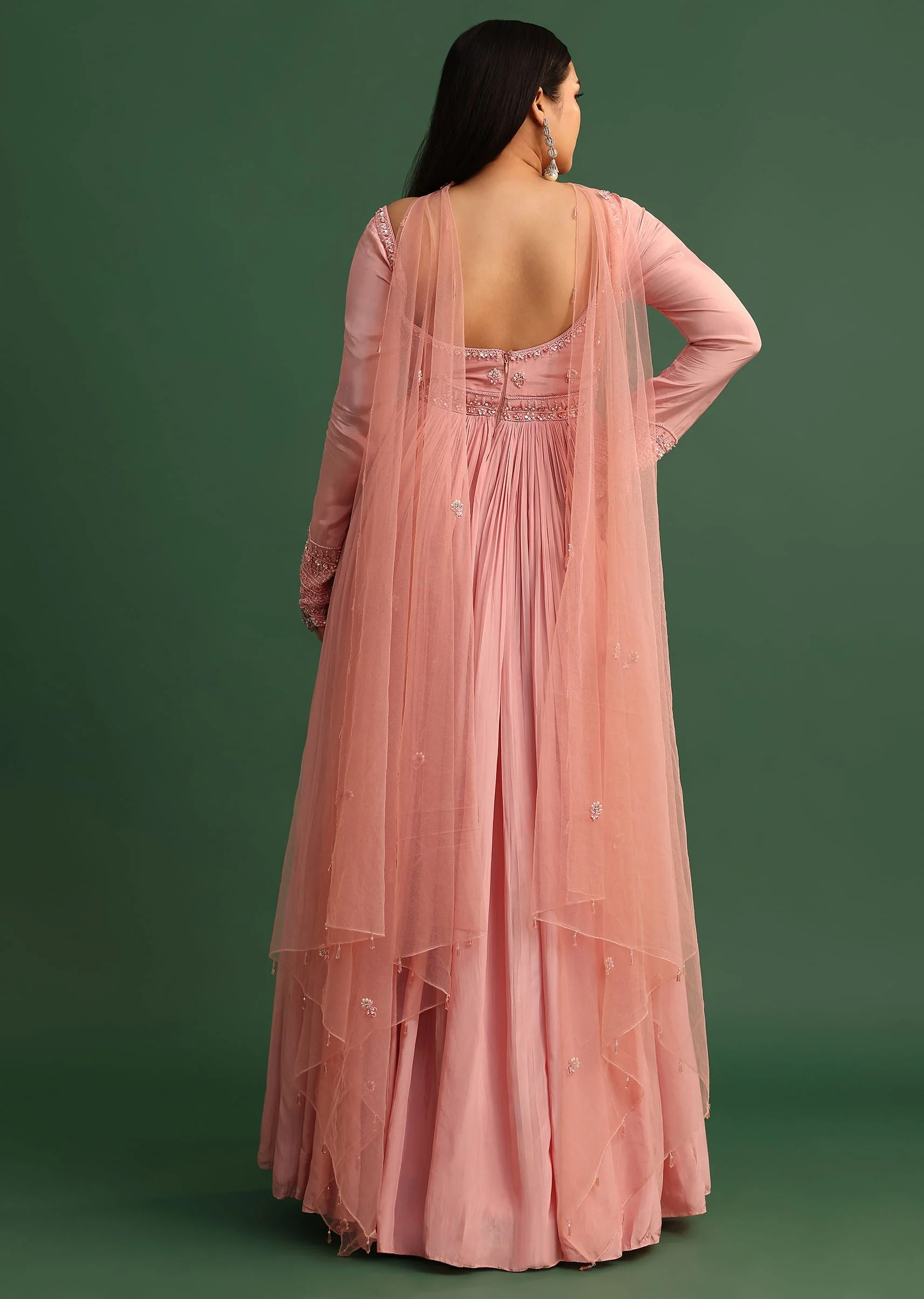Soft Pink Embroidered Anarkali Suit With Choker Dupatta - Image 5