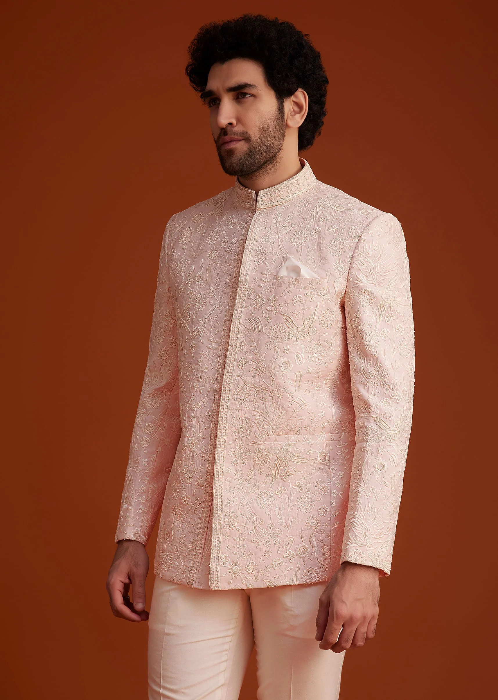 Soft Pink Embroidered Bandhgala Suit - Image 3