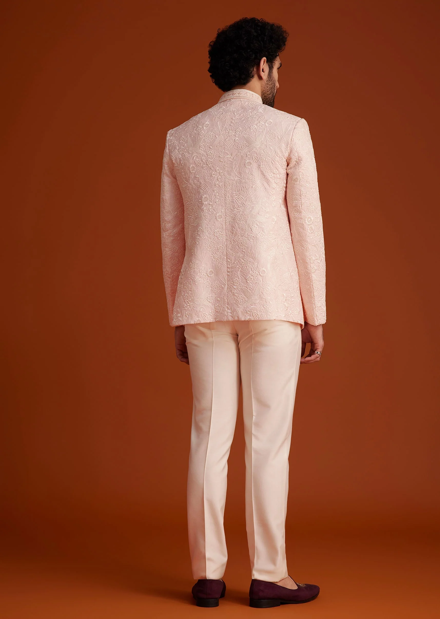 Soft Pink Embroidered Bandhgala Suit - Image 5