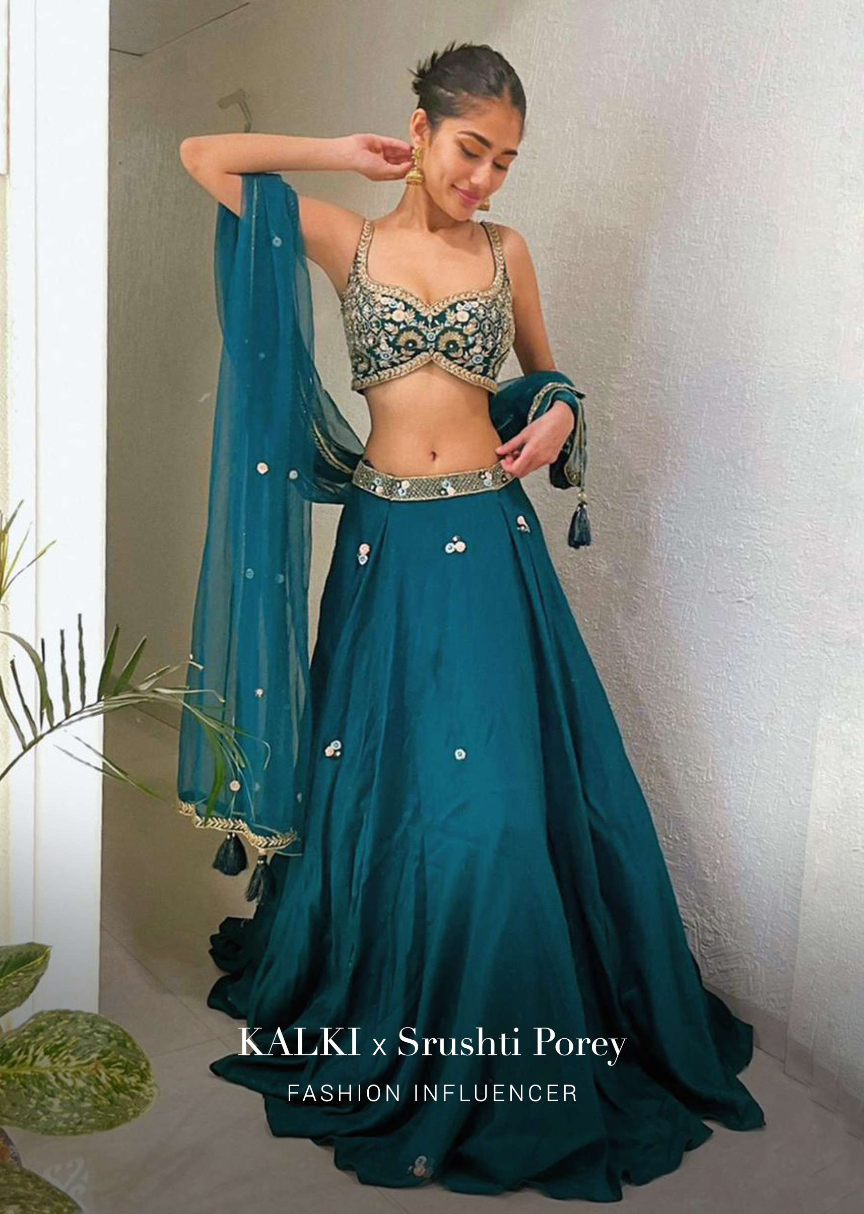 Srushti Porey In Kalki Pine Green Lehenga Choli In Raw Silk With Butti Work And Heavy Hand Embroidery In Mughal Motifs On The Choli - Image 3