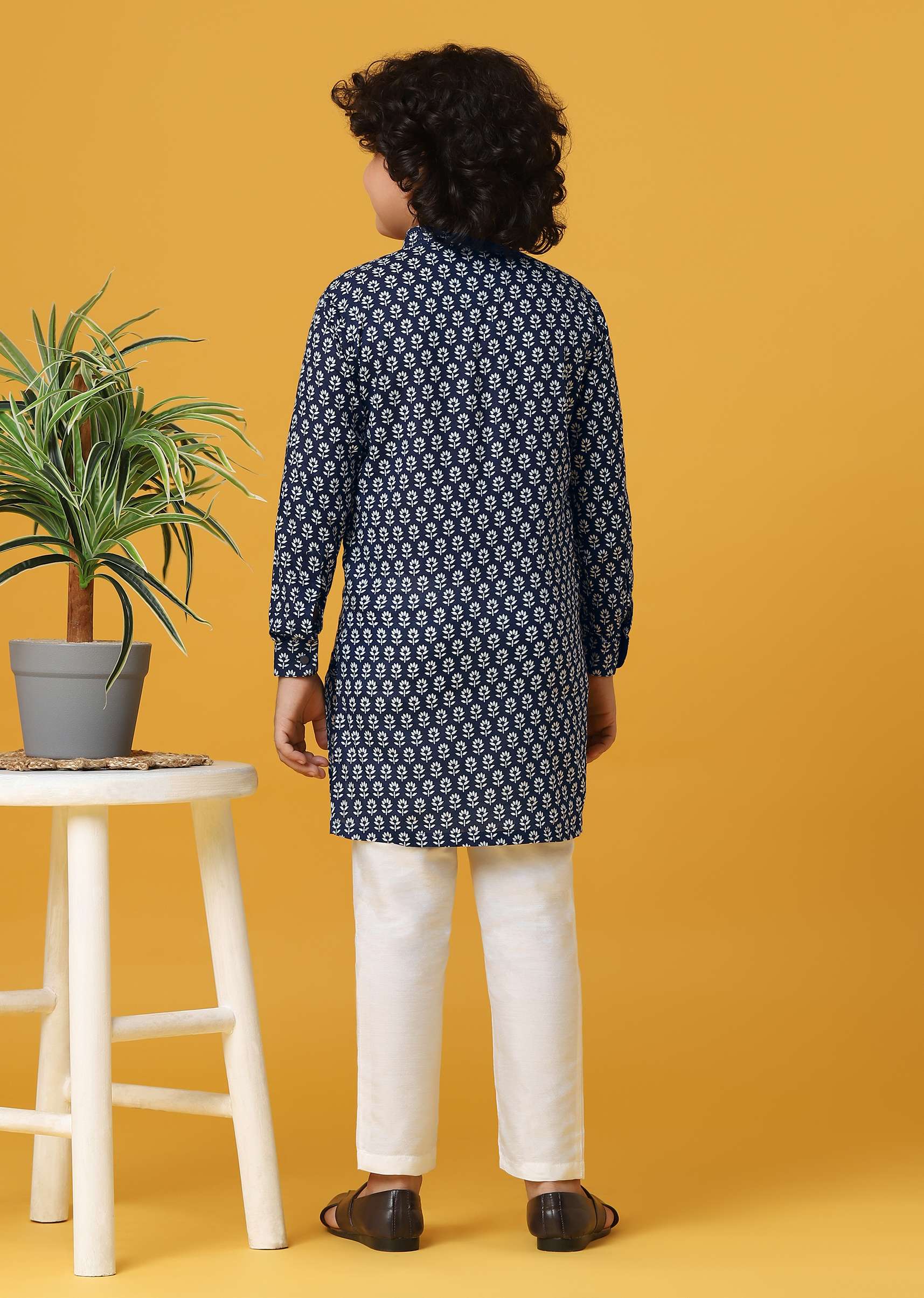 Stylish Blue Silk Kurta Set For Boys - Image 5