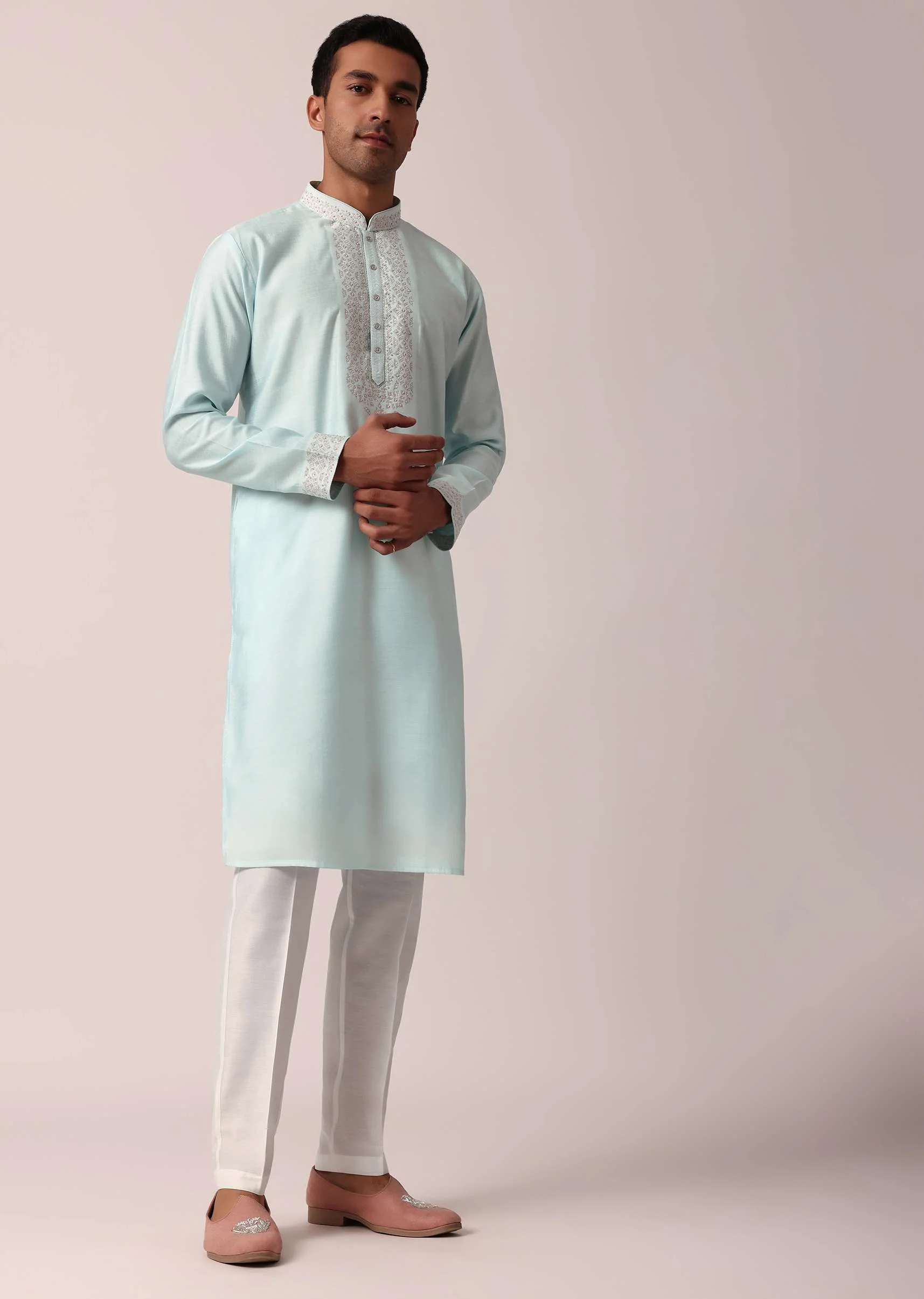 Stylish Blue Silk Kurta Set For Men - Image 2