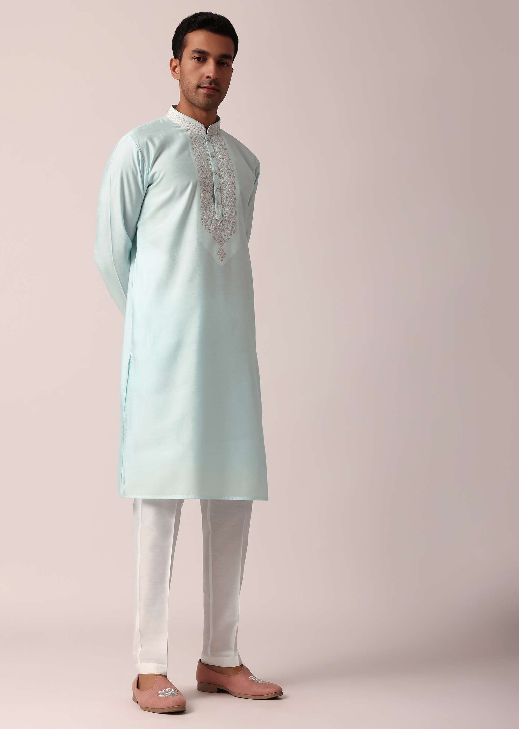 Stylish Blue Silk Kurta Set For Men - Image 4