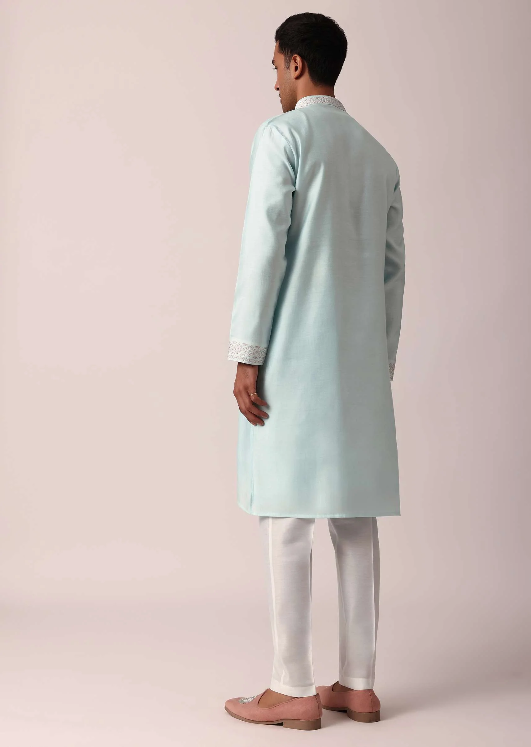 Stylish Blue Silk Kurta Set For Men - Image 5