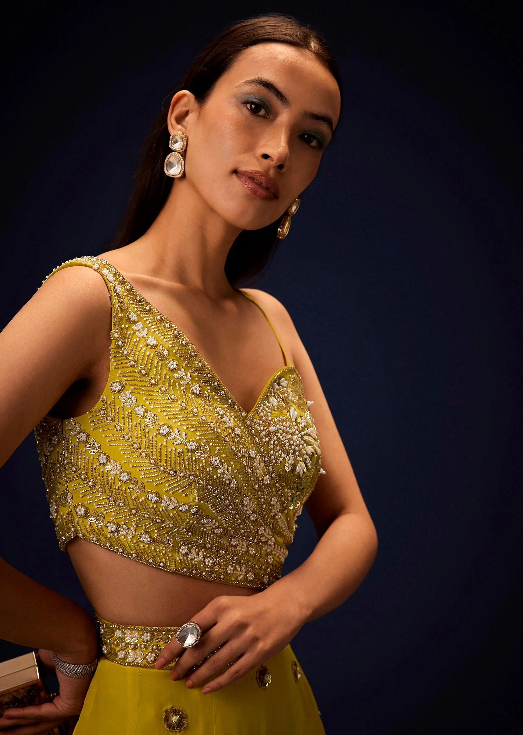Sunglow Mustard Hand Embroidered Double Layer Frill Jumpsuit - Image 4