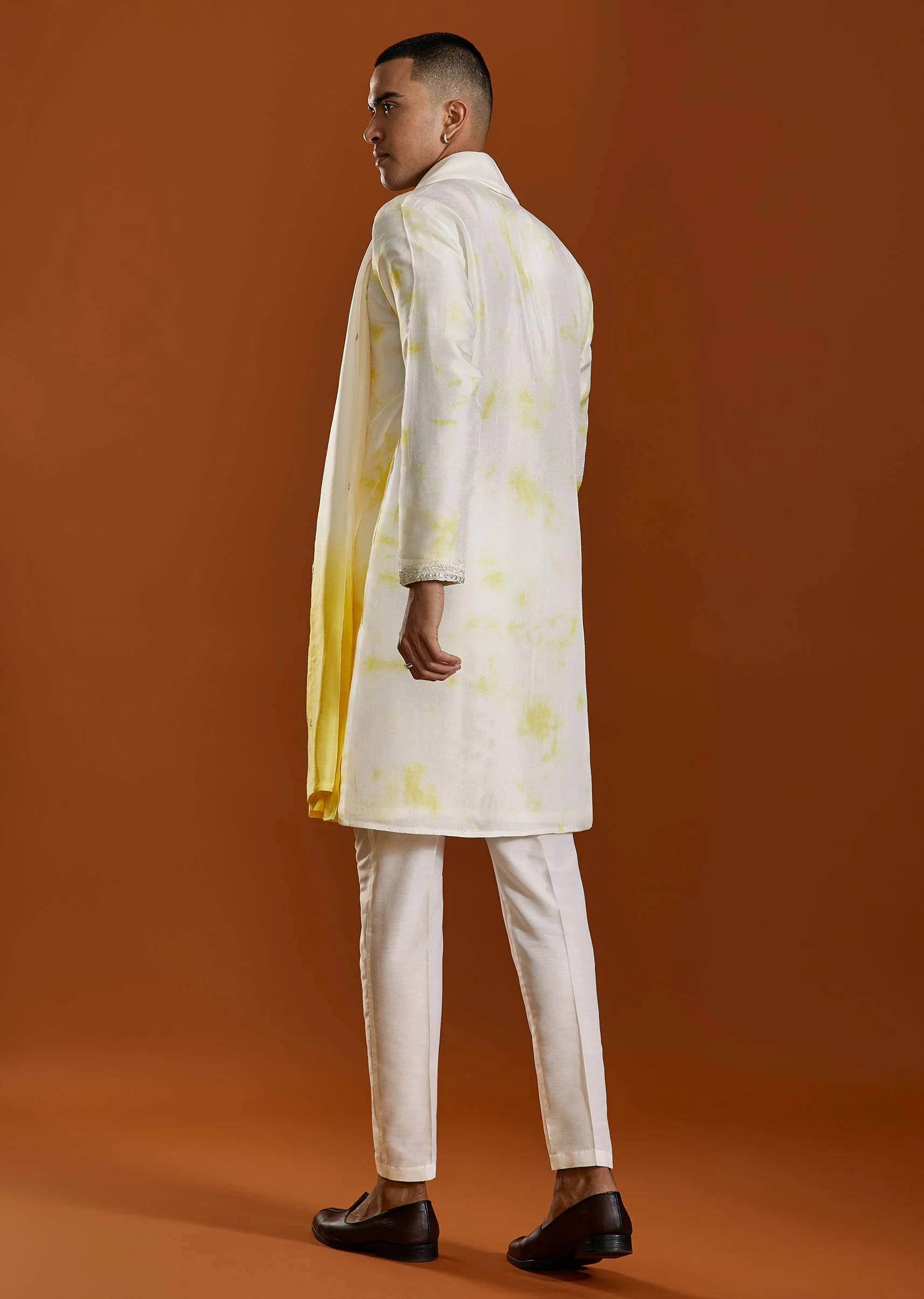 Sunlit Yellow Duo – Banarasi Lehenga For Her And Kurta Set For Him - Image 7