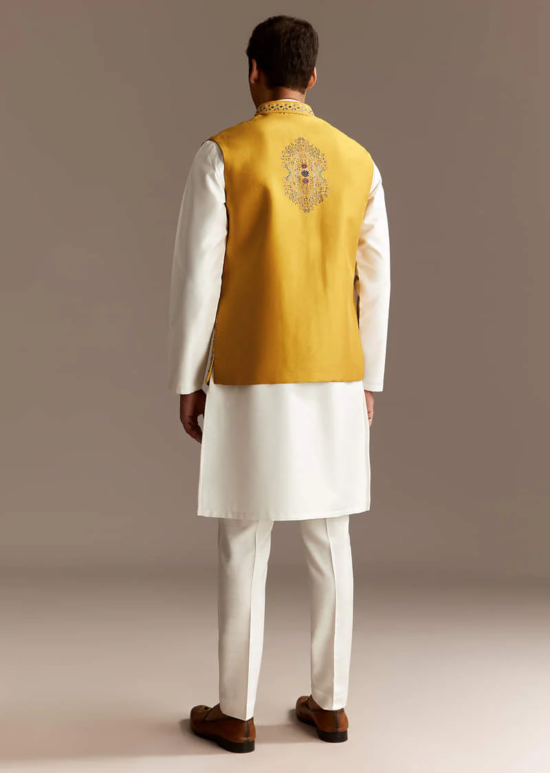 Sunshine Yellow Cutwork Kurta Jacket Set - Image 6