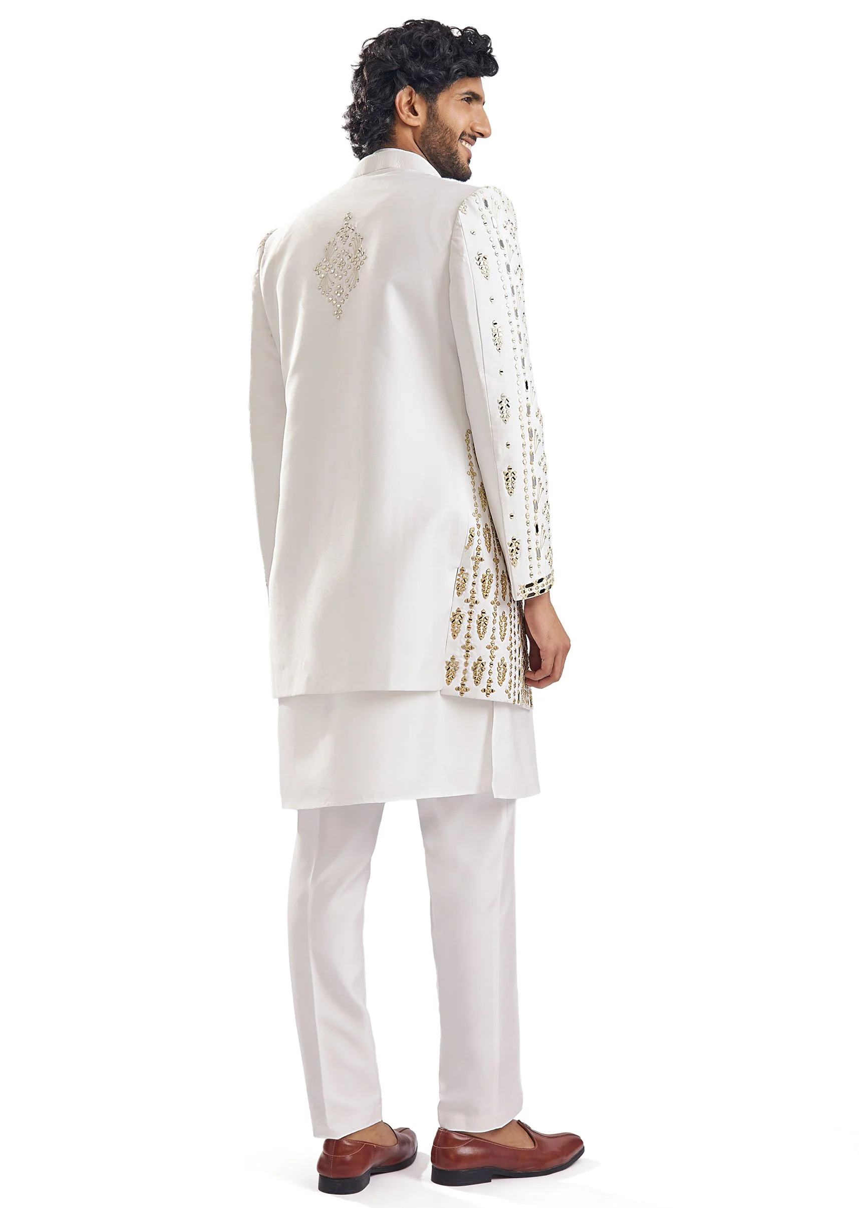 Sunshine Yellow Thread Mirror Groomsman Sherwani - Image 6