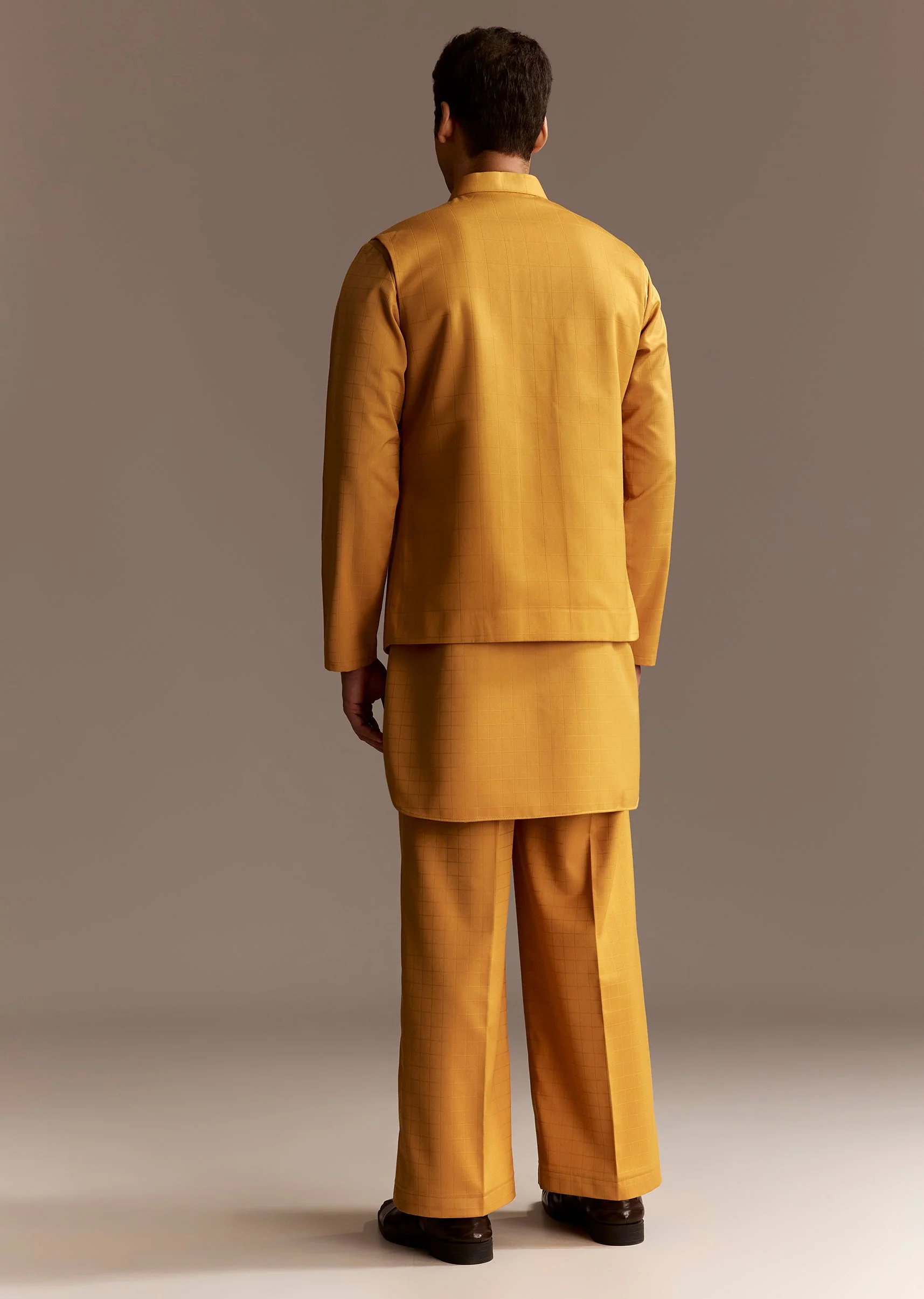 Sunshine Yellow Twin Ensemble – Crepe Sequin Kurta Set For Her And Yellow Kurta Jacket Set For Him - Image 11