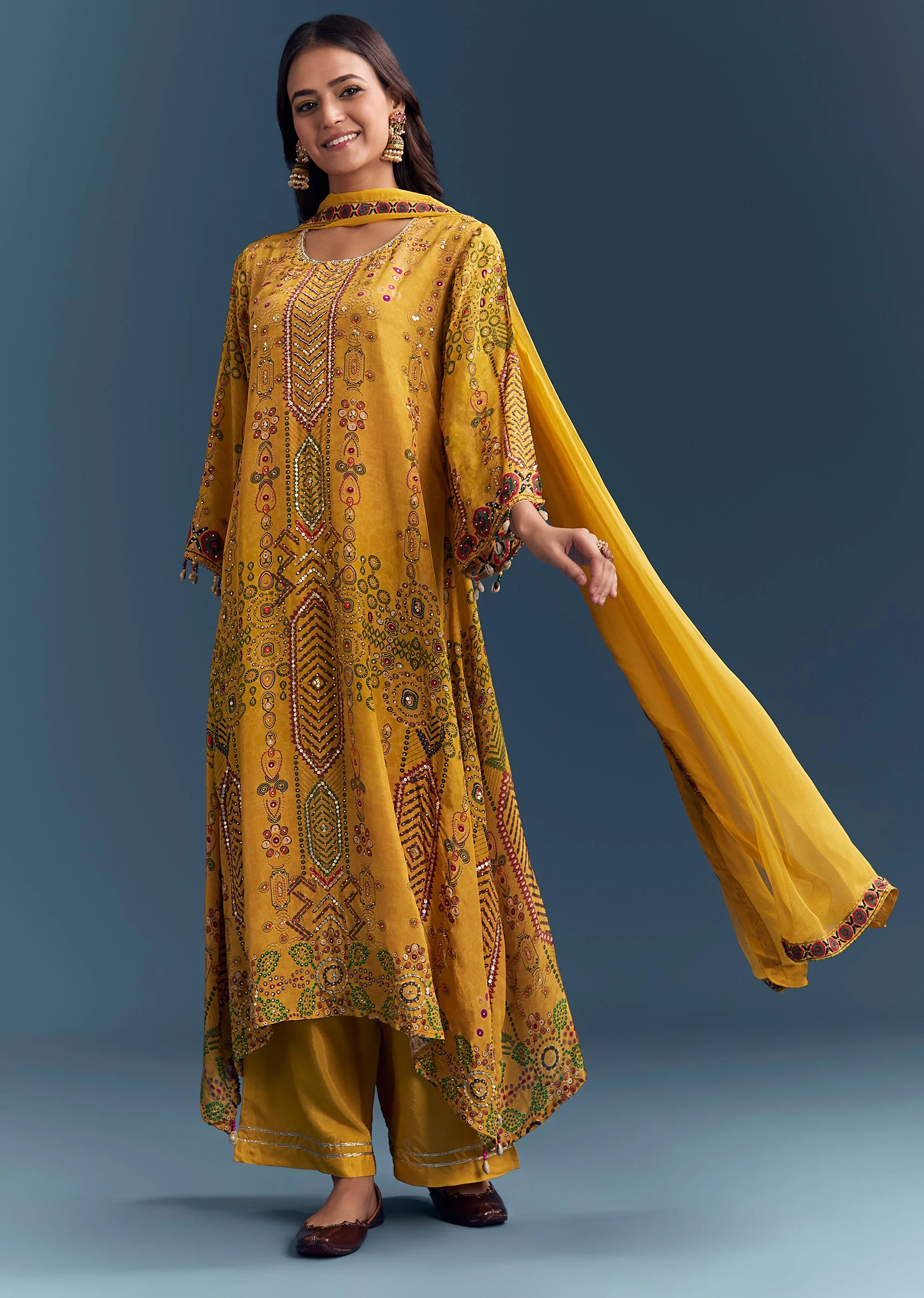 Sunshine Yellow Twin Ensemble – Crepe Sequin Kurta Set For Her And Yellow Kurta Jacket Set For Him - Image 4