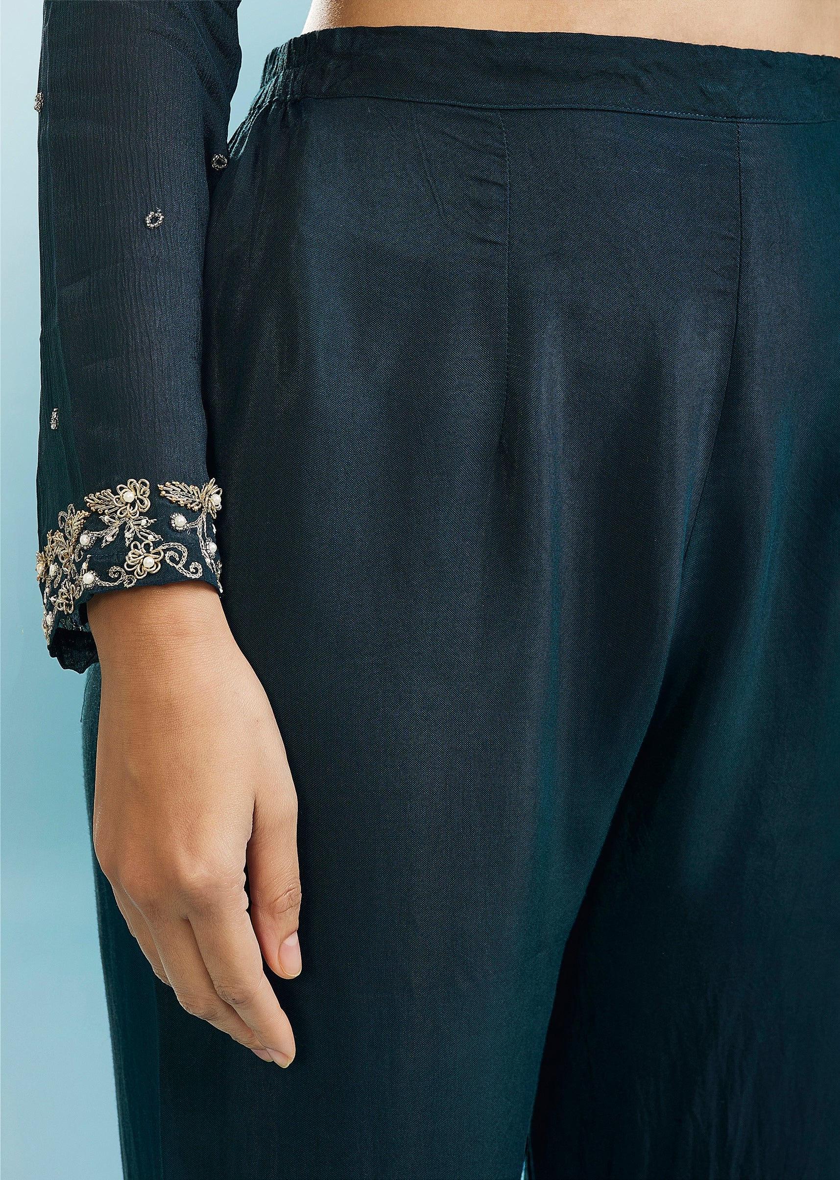Teal Anarkali Set With Zardosi Work - Image 6