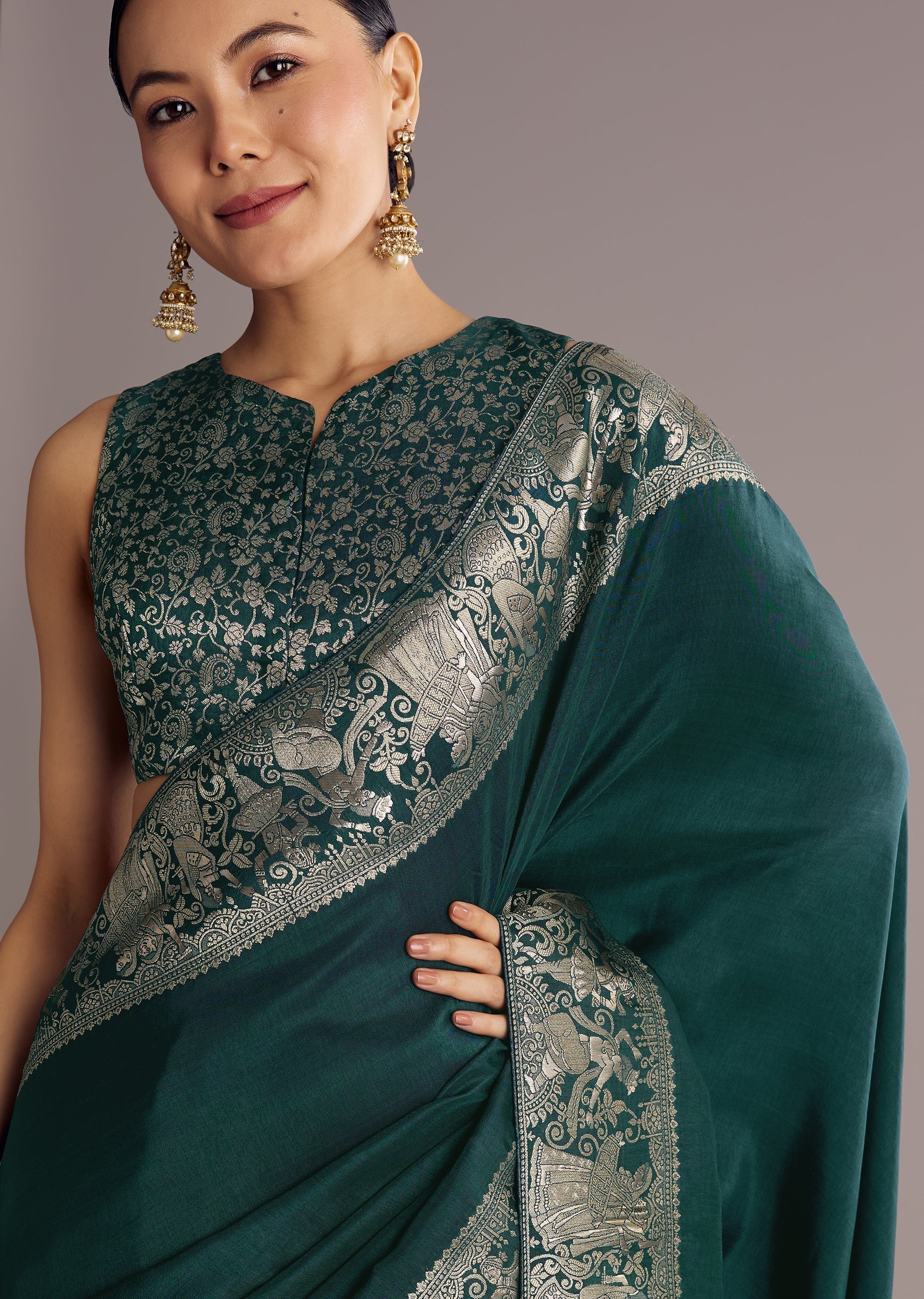Teal Blue Dola Silk Saree With Zari Woven Motifs - Image 3