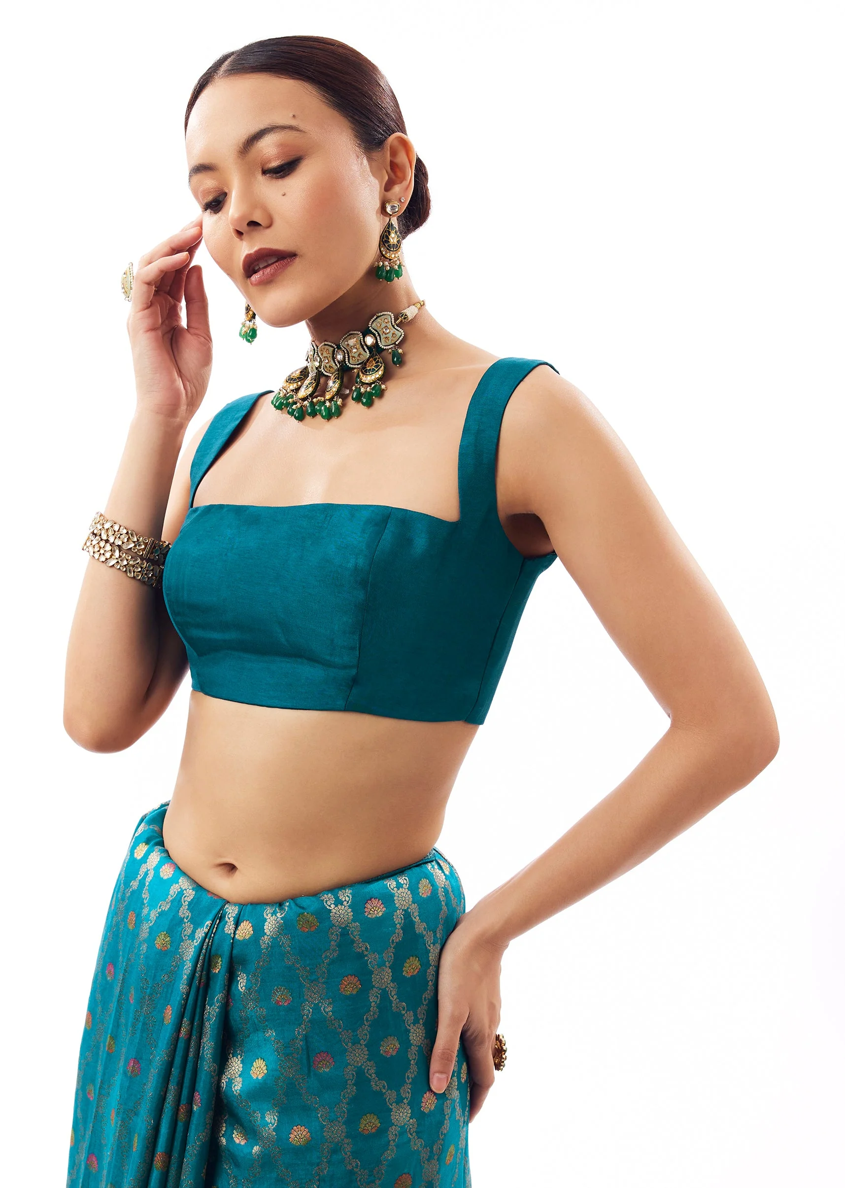 Teal Blue Dola Silk Zari Woven Saree - Image 7