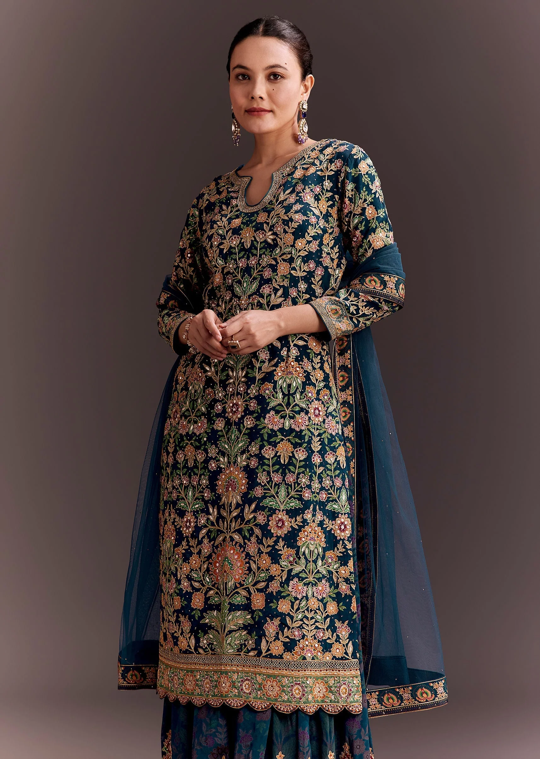 Teal Blue Embroidered Palazzo Set - Image 4