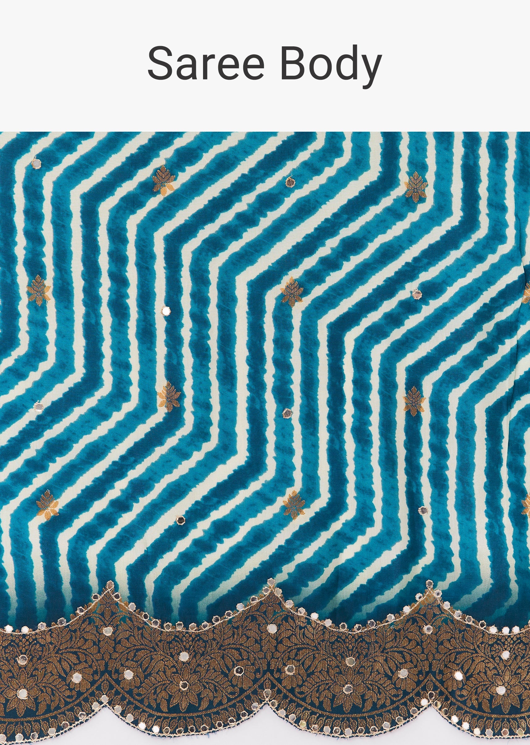 Teal Blue Lehariya Saree With Mirror Work - Image 9