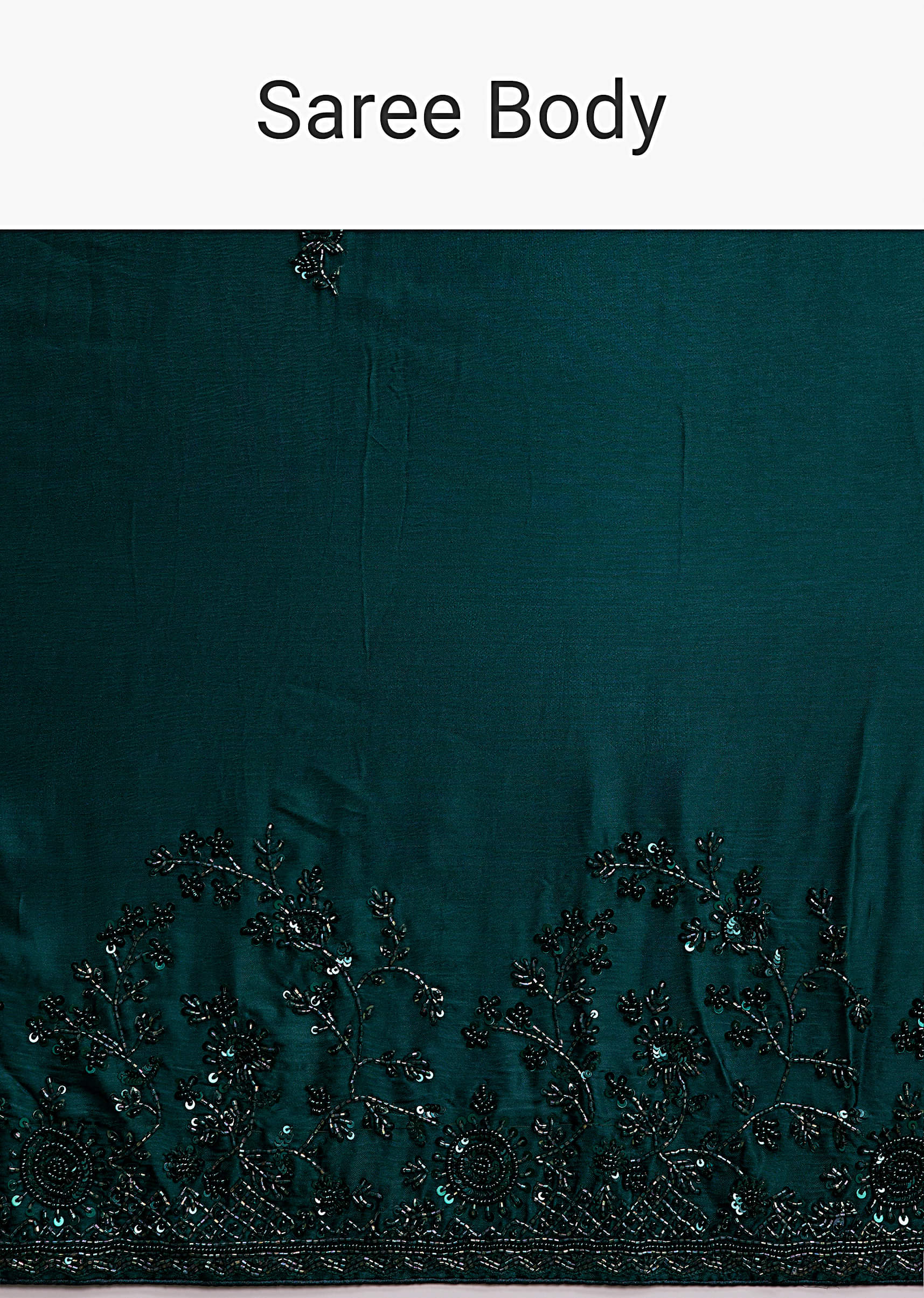 Teal Blue Satin Chinon Saree With Heavy Hand Embroidery - Image 9