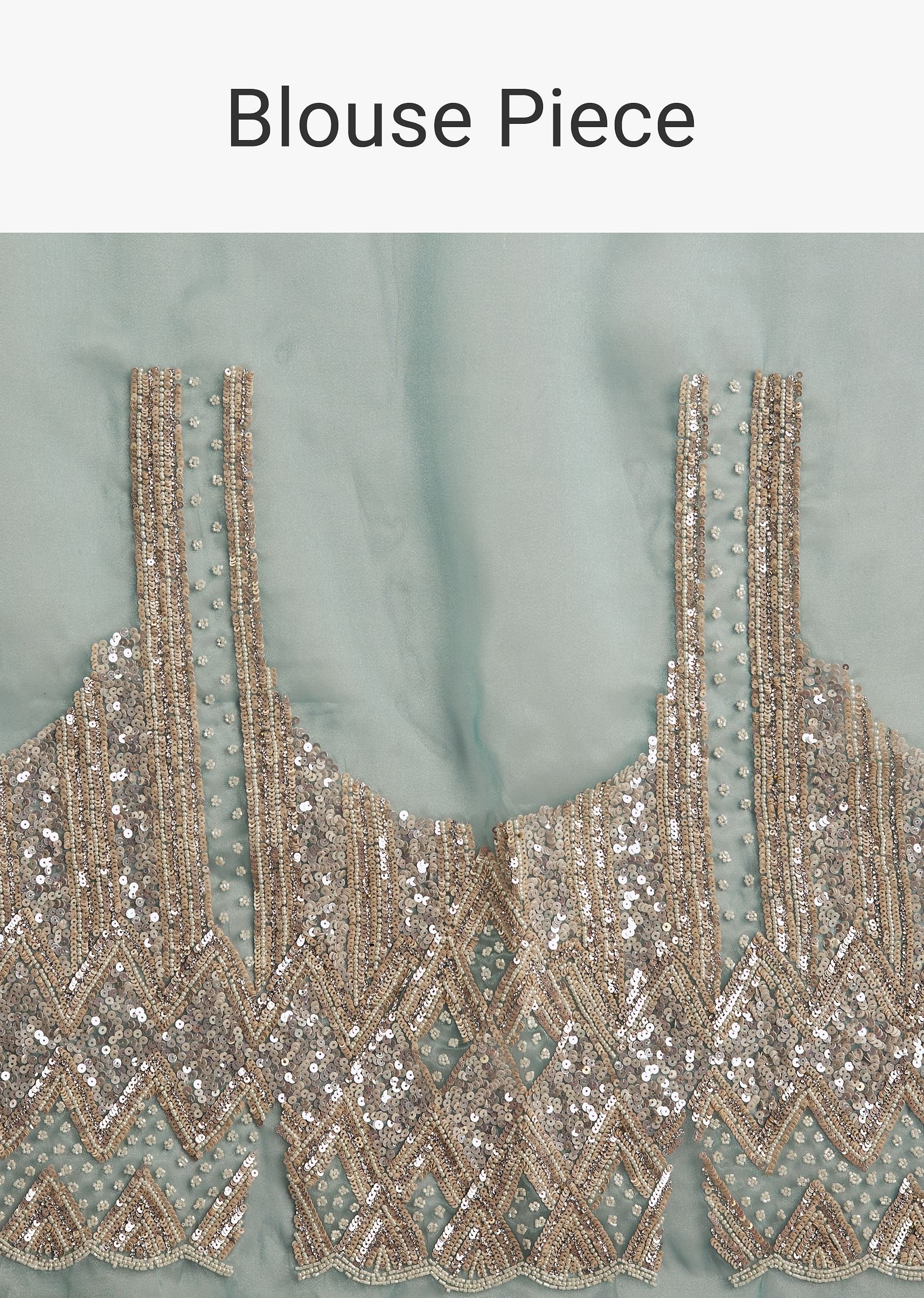 Teal Blue Shaded Organza Saree With Moti Stone Sequins Embroidery And Cutwork Scallop Border - Image 10