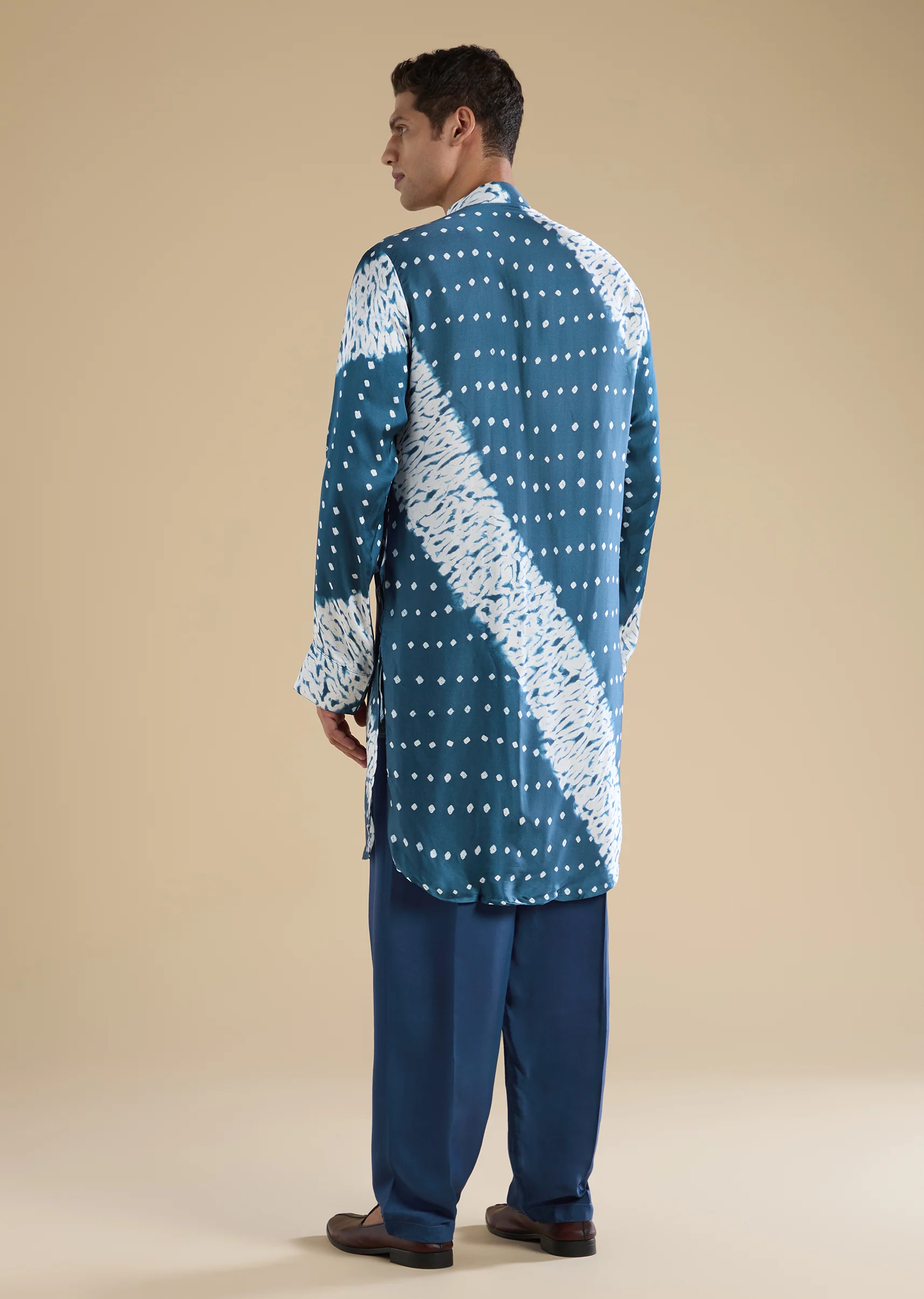 Teal Blue Shibori Bandhani Kurta Set - Image 5