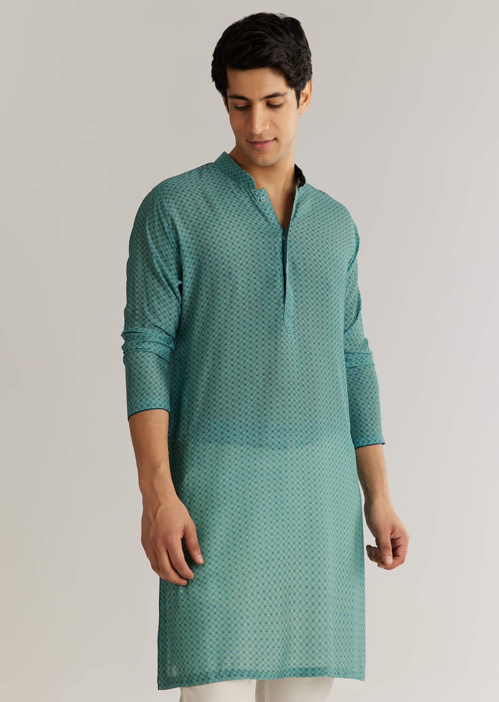 Teal Blue Silk Cutdana Sequins Kurta Jacket Set - Image 6