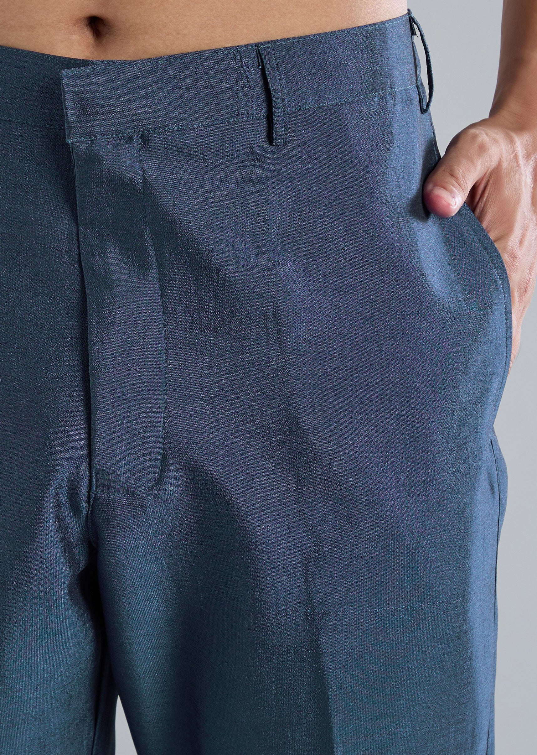 Teal Blue Silk Kurta Jacket Set With Thread Resham Zari Work - Image 7