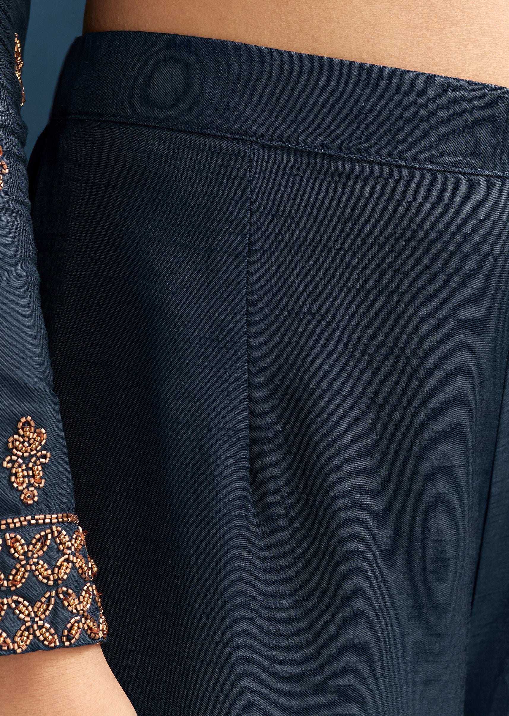 Teal Blue Silk Palazzo Suit With Cut Dana Work And Dupatta - Image 6