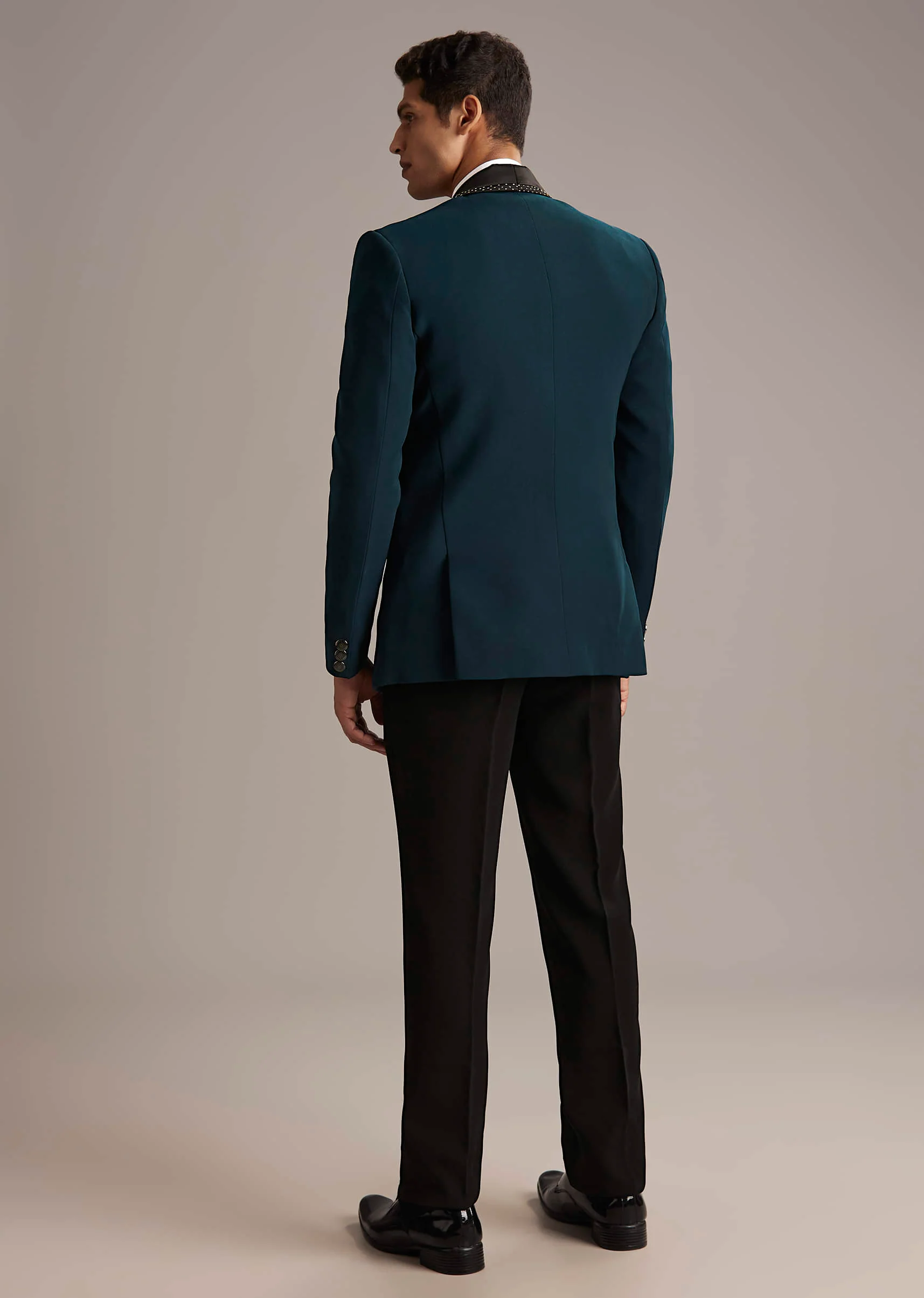 Teal Blue Tuxedo For Men With Cutdana Embroidery - Image 5
