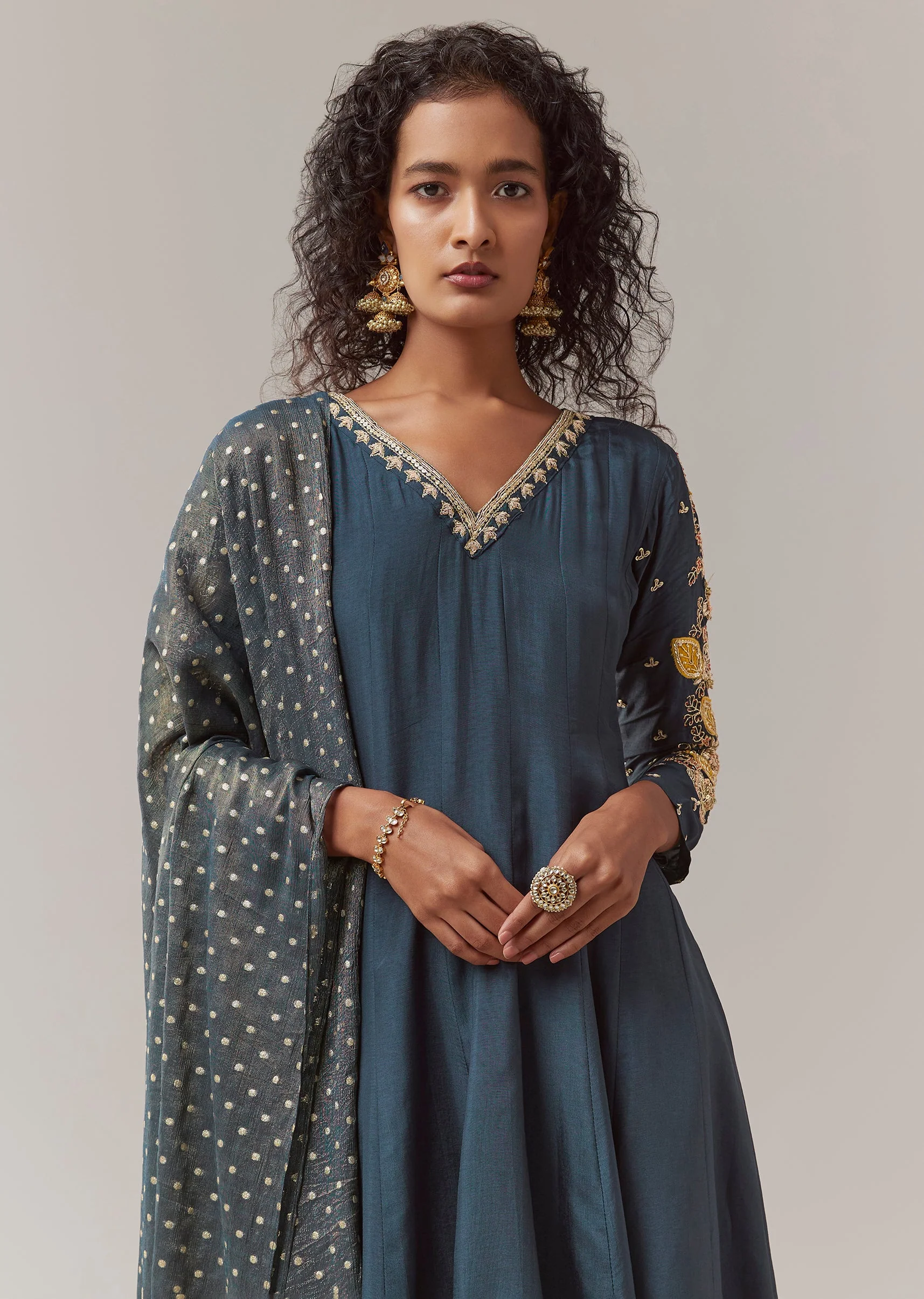 Teal Blue Zardozi Work Anarkali Set - Image 4