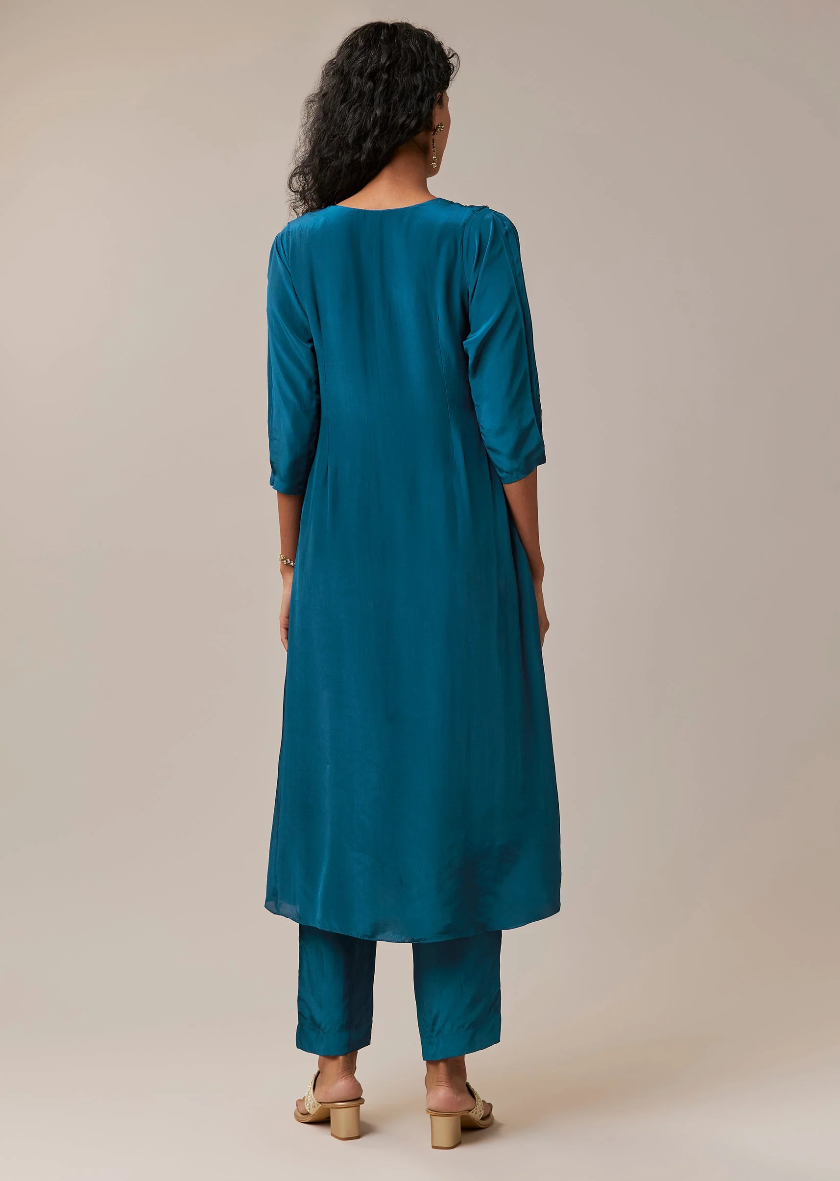 Teal Blue Zardozi Work Kurta and Pant Set - Image 5