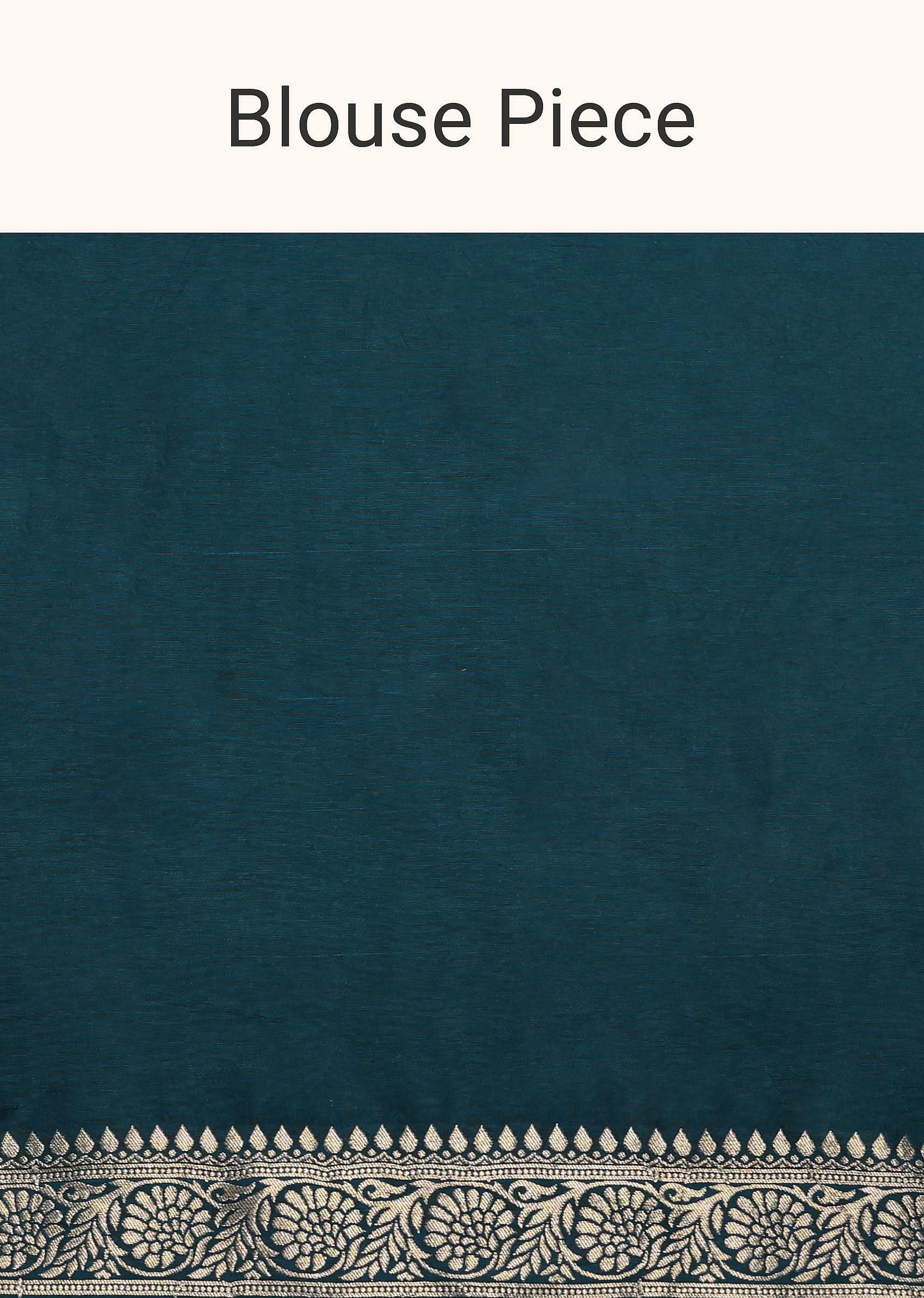 Teal Dola Silk Saree With Woven Zari Pallu And Unstitched Blouse Piece - Image 9
