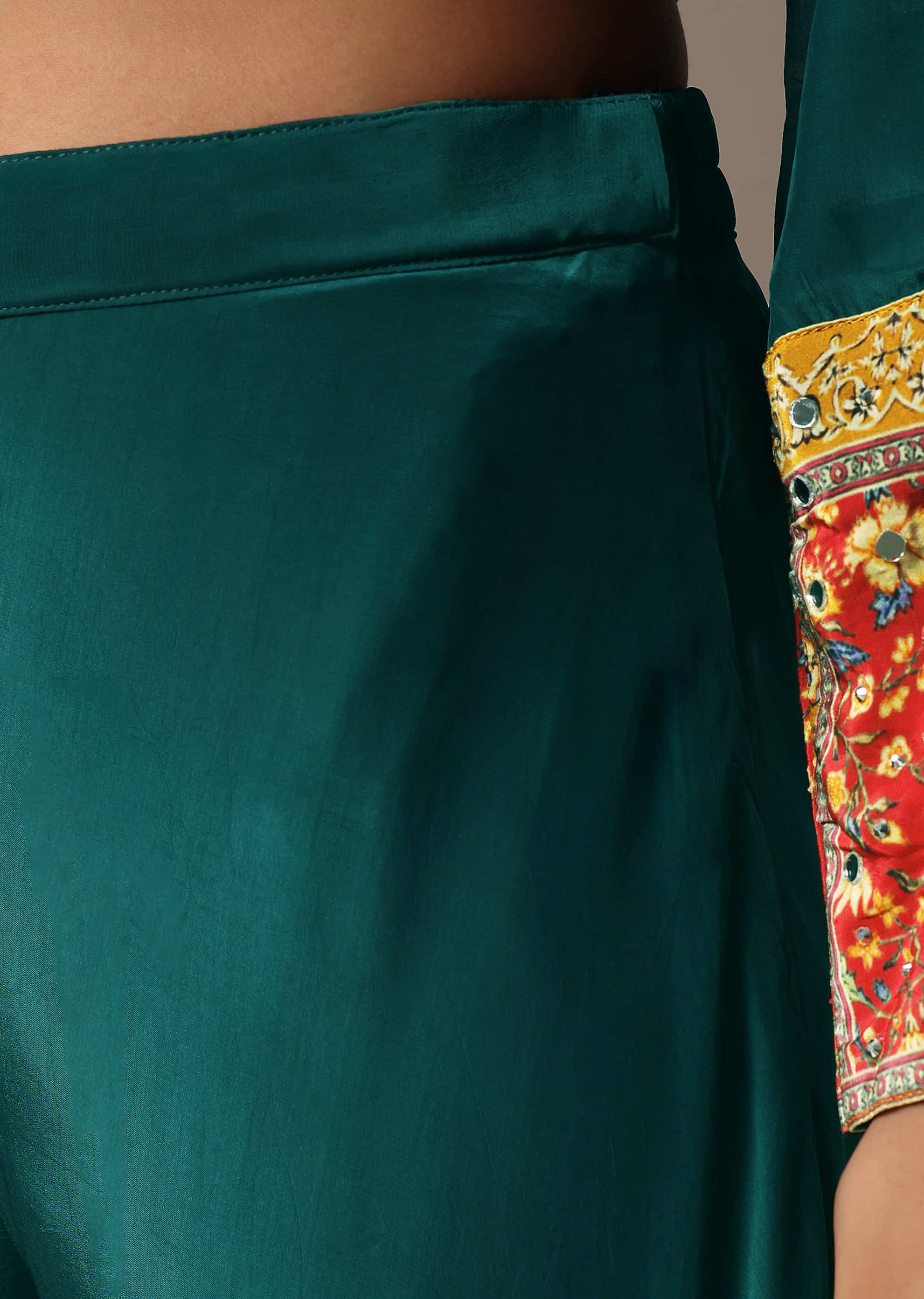 Teal Embroidered Kurta Palazzo Set With Mirror Work Dupatta - Image 6