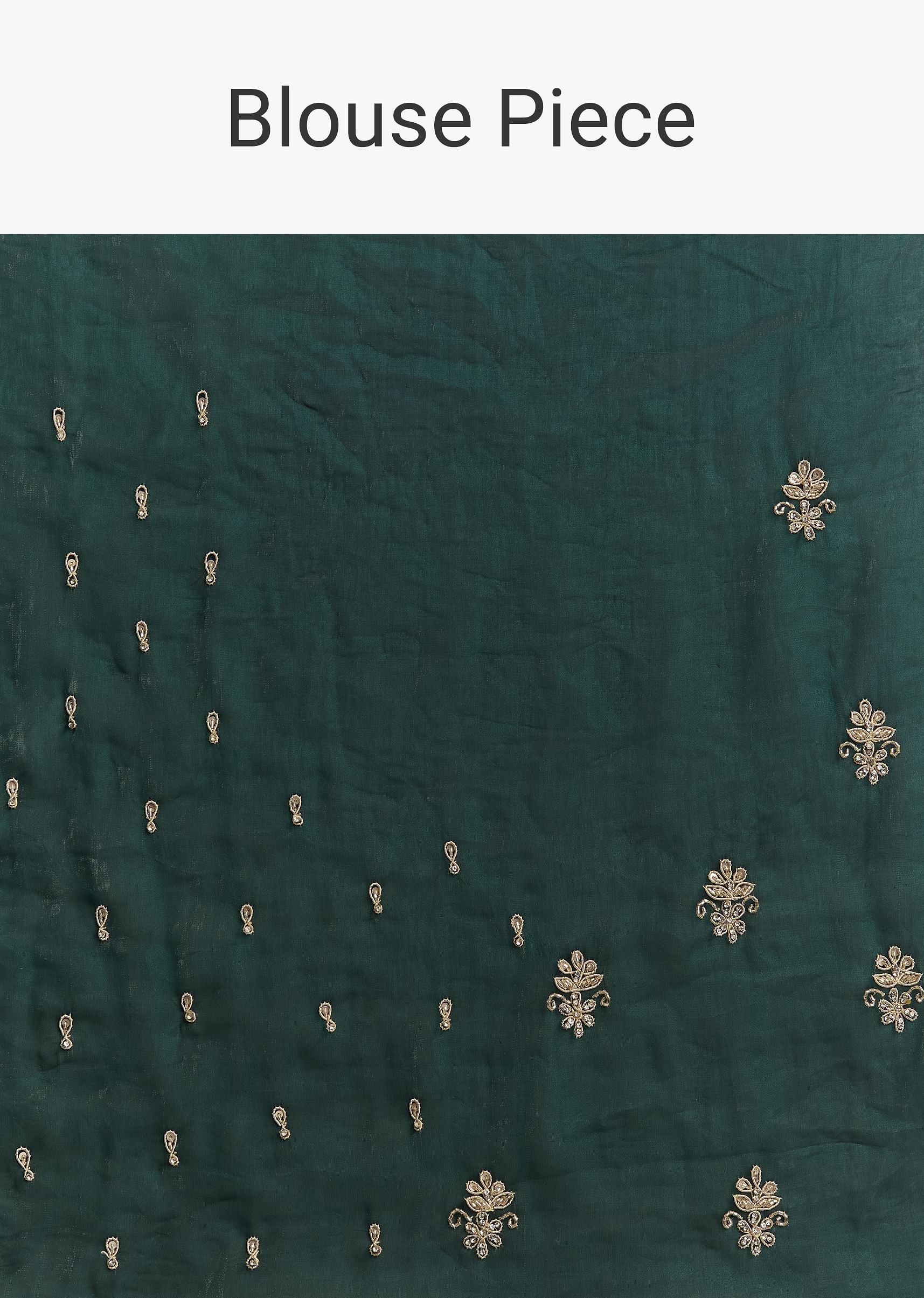 Teal Green Satin Saree With Zardosi Embroidery And Scallop Border - Image 10