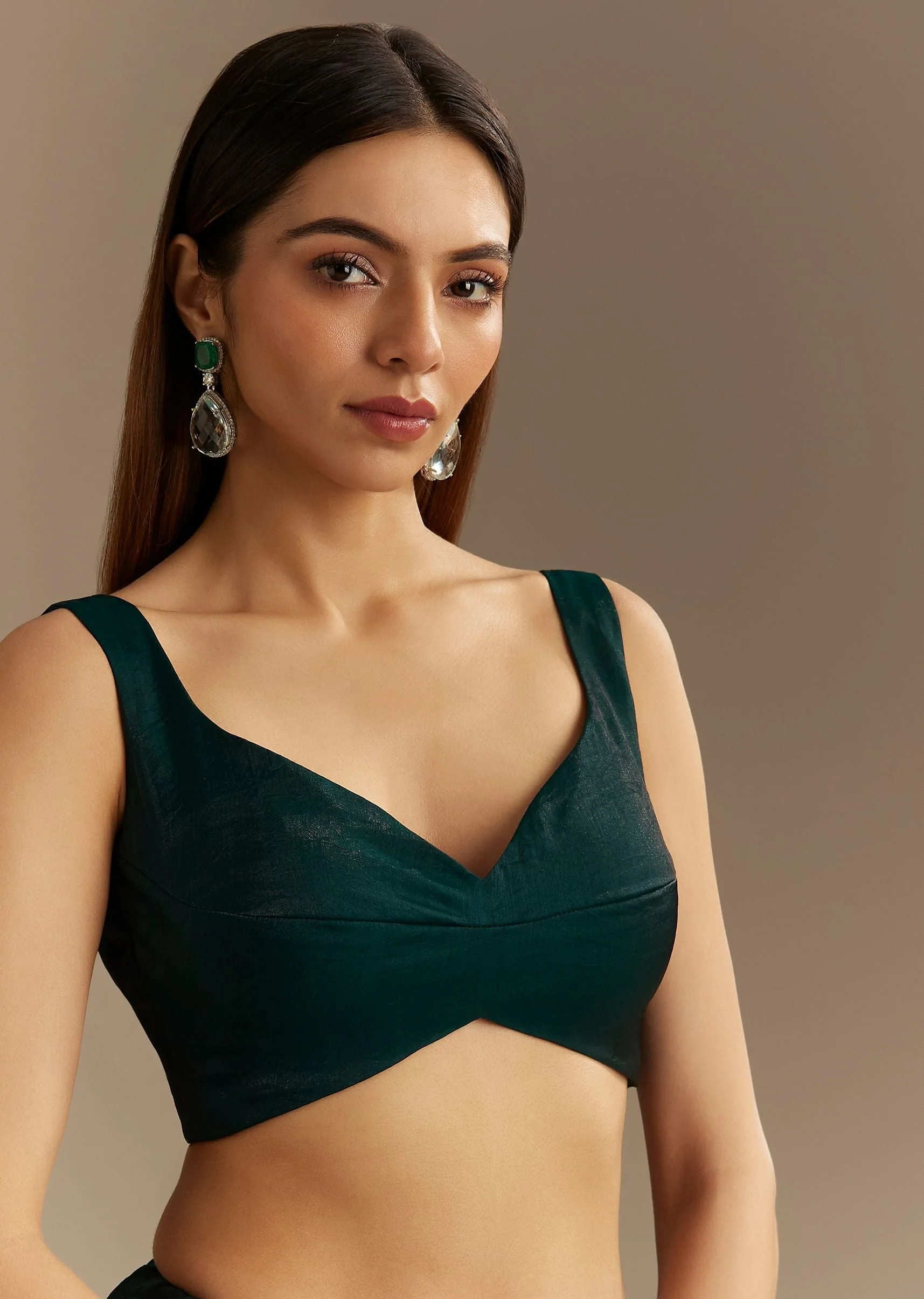 Teal Green Satin Saree With Zardosi Embroidery And Scallop Border - Image 8
